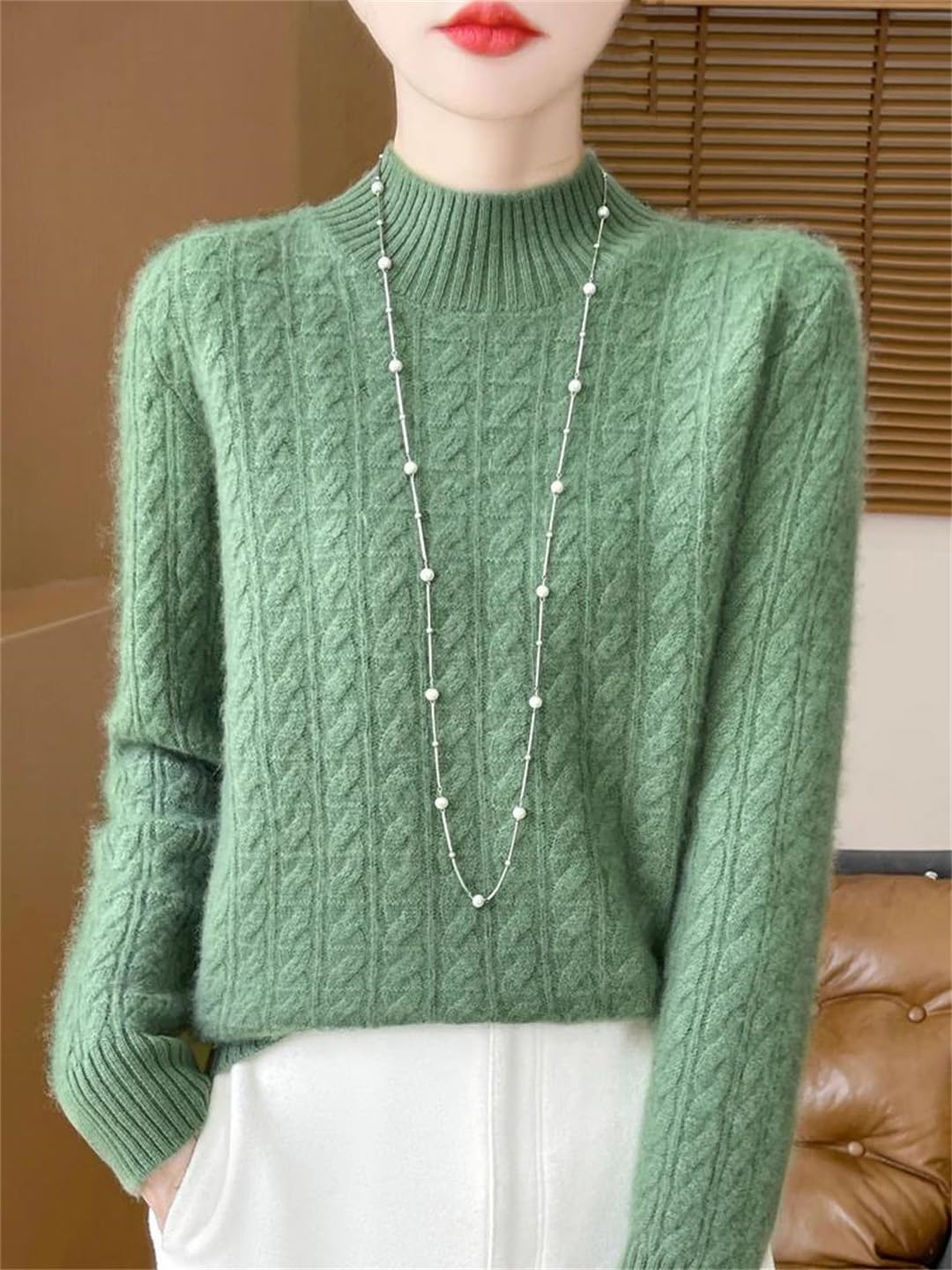 Maglione lavorato a maglia spessa da donna in lana merino maglione invernale caldo collo a mezza altezza BottoBeigeng camicia