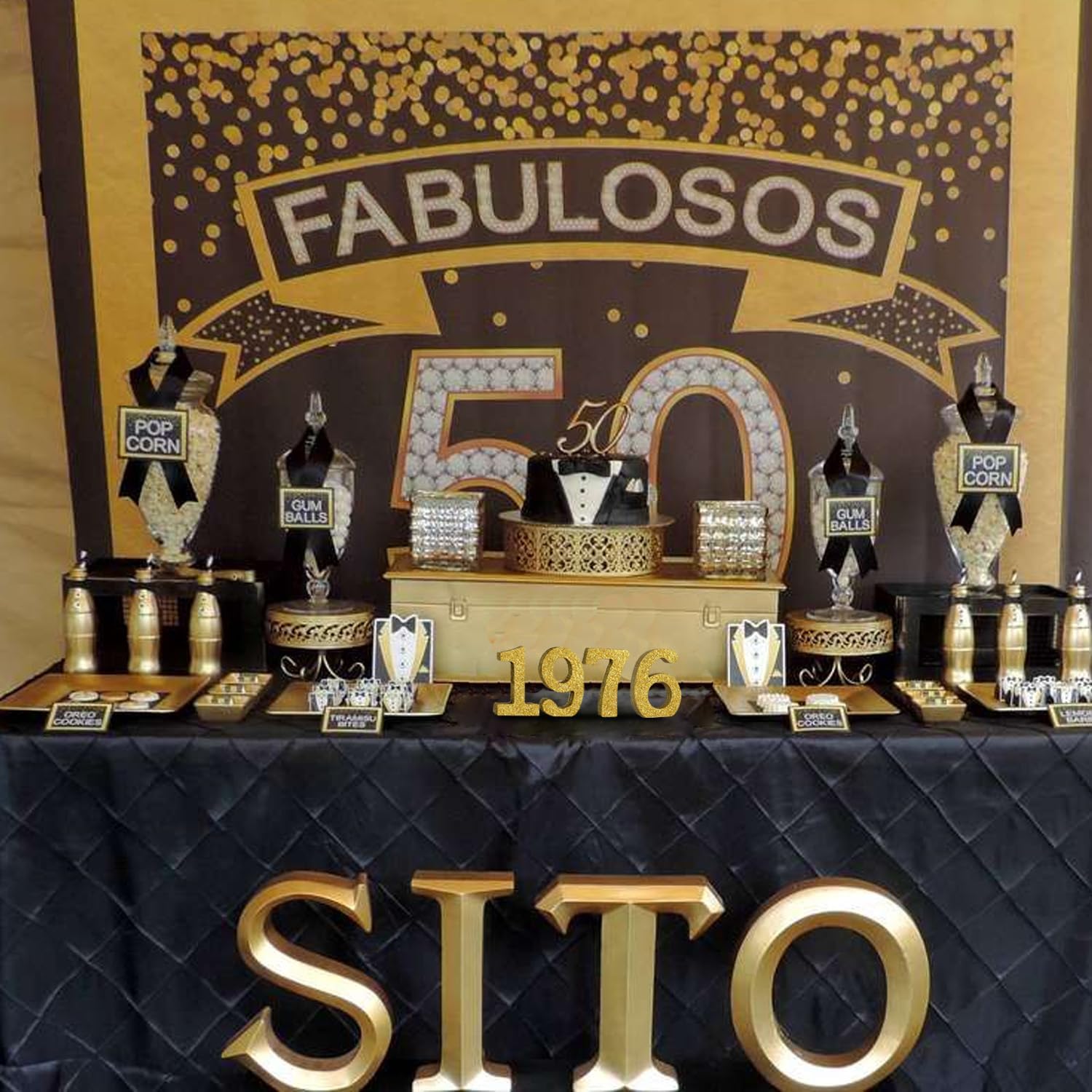 TONIFUL 4 Inch 1976 Gold Glitter Table Centerpiece Sign 1976 Number Block for 50th Birthday Decoration,Fifty Years Old Birthday Table Decoration,Class of 1976 Reunion Decorations or Anniversary