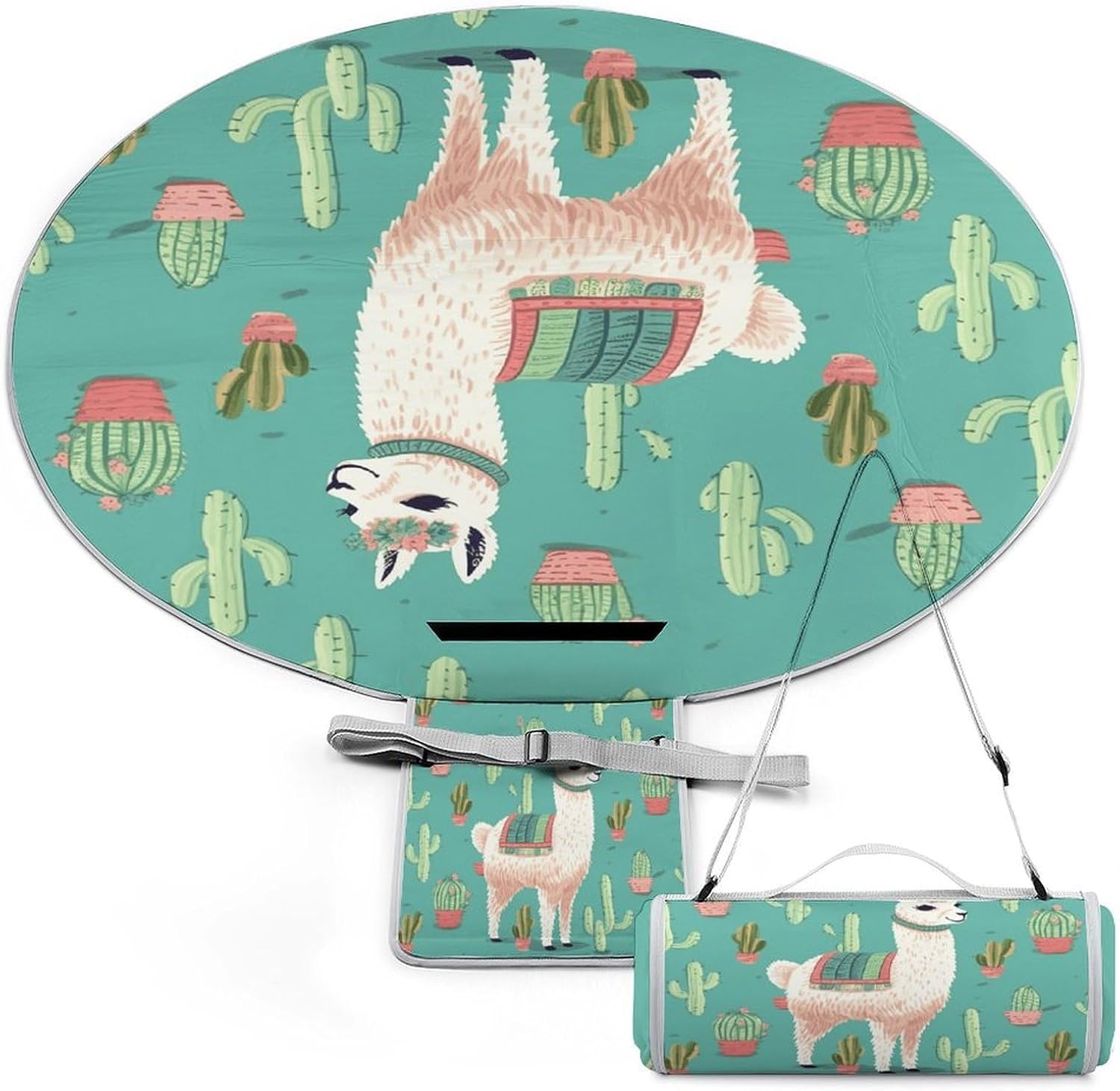 Alpaca Cactus Picnic Mat Lightweight Waterproof Picnic Blankets Extra Large Picnic Outdoor Blankets Foldable Sandproof Beach Blanket for Park Beach Camping Courtyard 58.3''x58.3''