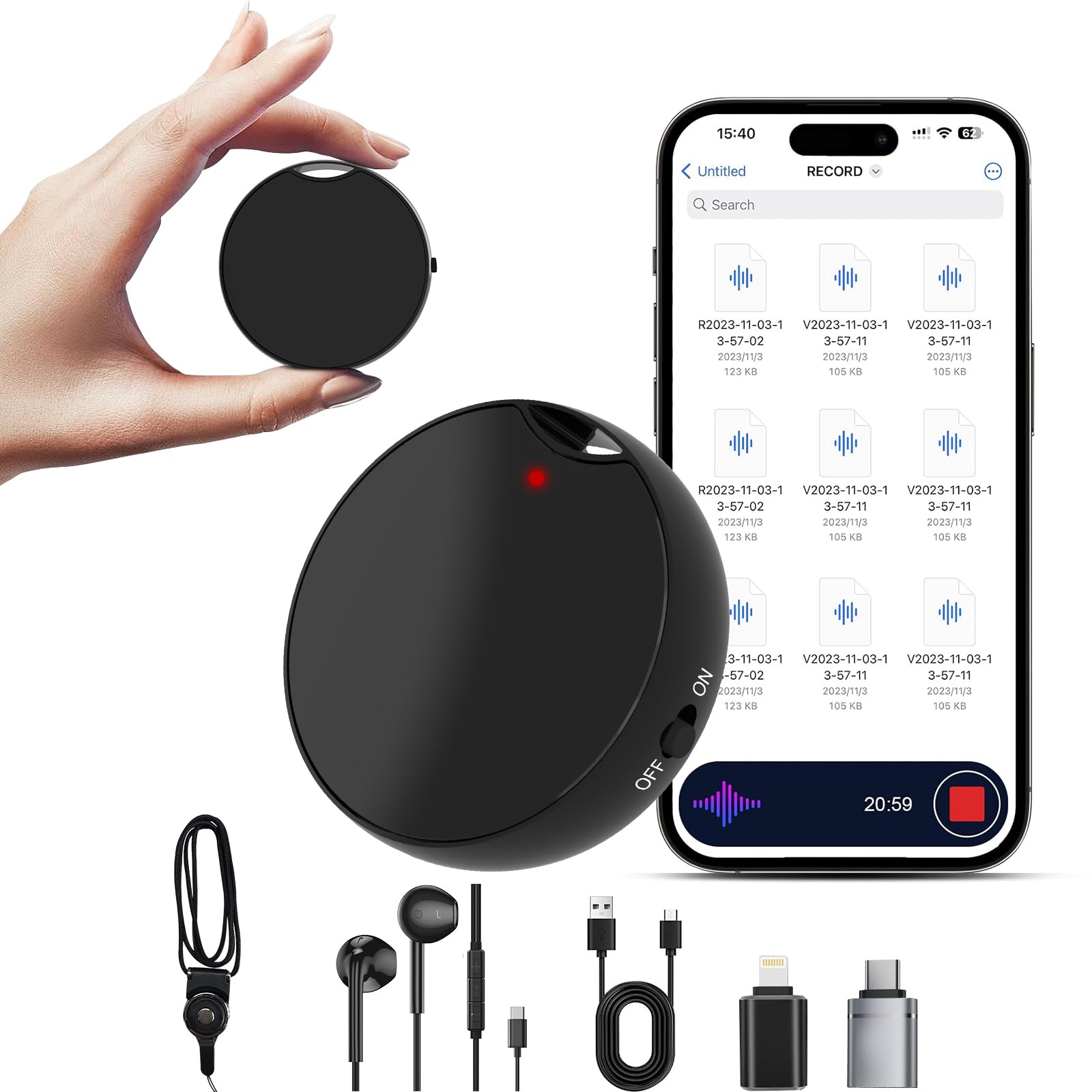 64GB Digital Voice Activated Recorder,Support Phone Connected via OTG,4640 Hours Audio Recorder,Playback&Edit on The Phone,Portable USB-C Recording Device for Lectures, Meetings, Interviews,Work