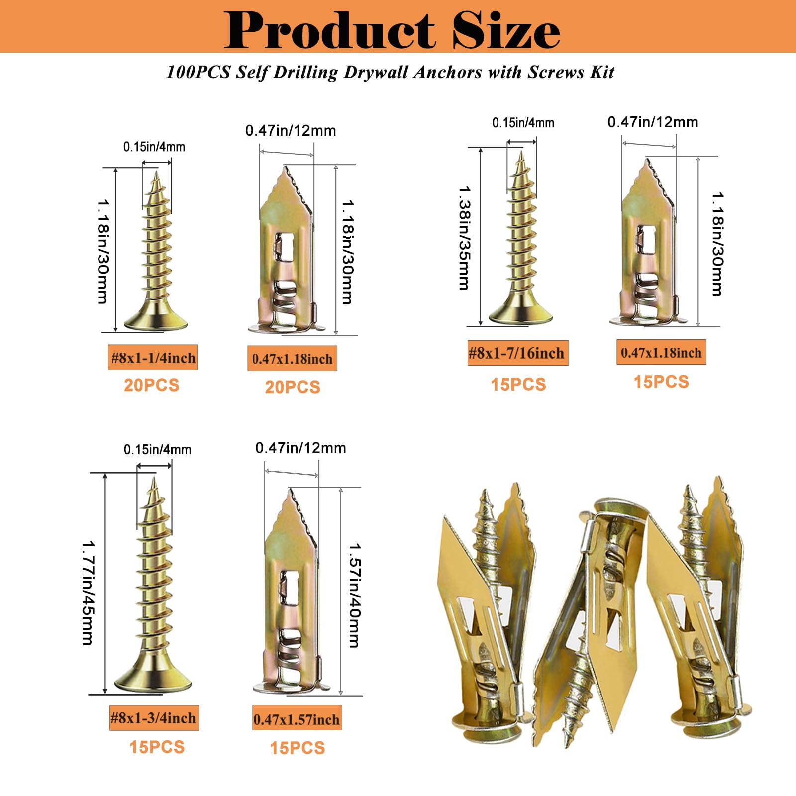 Drywall Anchors Kit - No Drill, 66lb Capacity -2