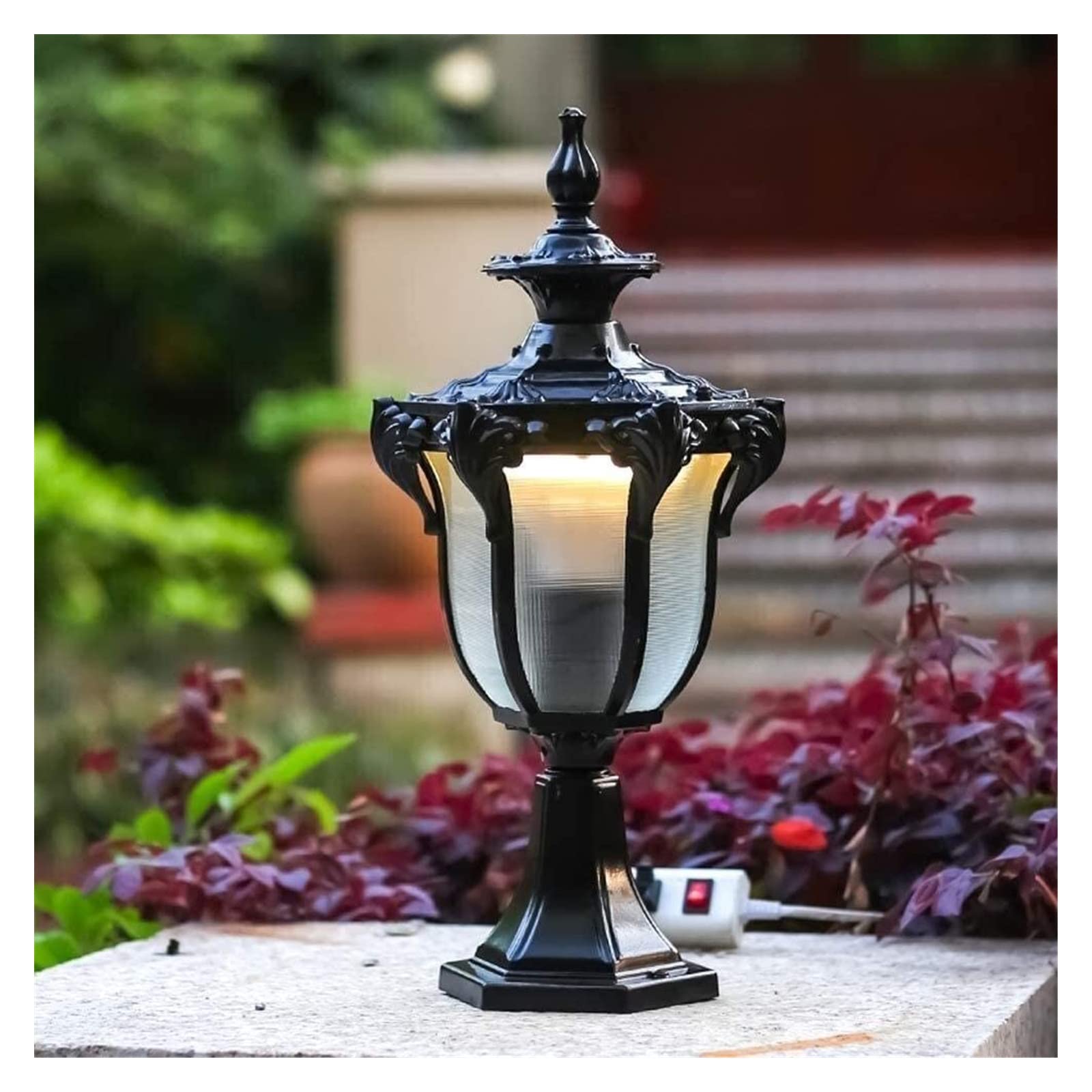 Cortile Luce Illuminazione da Giardino Classica, Lampada a Colonna Impermeabile per Esterni retrò Recinzione Antica Lanterna a Pilastro Villa Luce Postale Tradizionale Luce Decorativa per Molo Patio