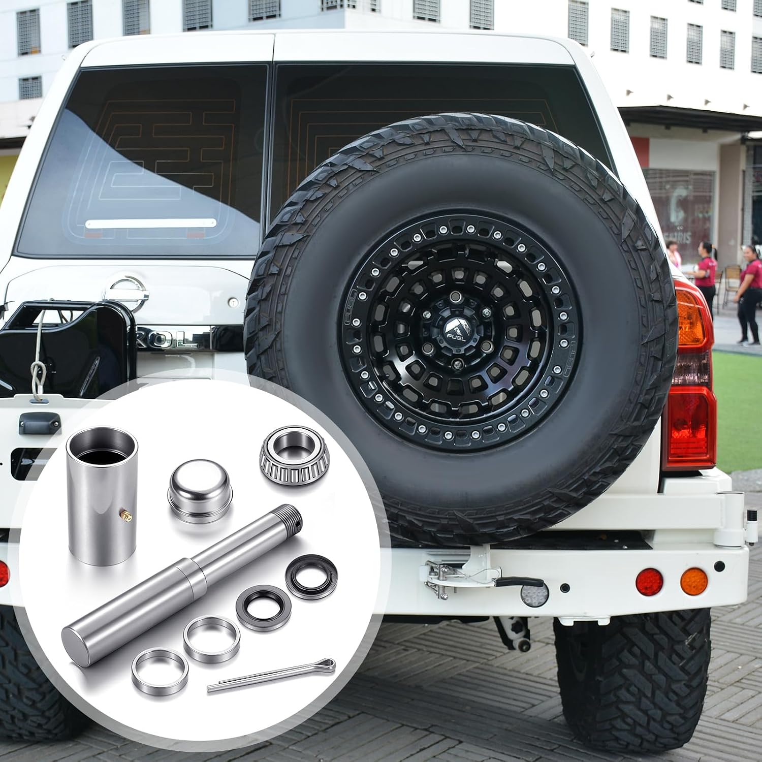 MorningRo 1 Set Metal Tire Carrier Hinge Kit Include The Necessary Slewing Bearing, Tire Bearing Hub and Seal, and Brake Cover for Installation