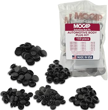 MOCAP Automotive Body Plug Kit SMF Series Polyethylene Sheet Metal Hole Plugs for Secure, Flush Fit on Auto Bodies, Tanks, HVAC Units Snap-in Design for a Clean, Finished Look - 150 Total Pcs