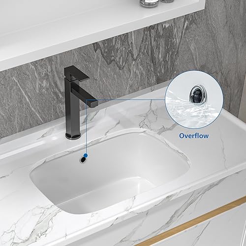 Miniatura 157 de Fregadero de baño de 19 x 15 pulgadas con grifo y desagüe desplegable – Porcelana negra mate rectangular sobre mostrador moderno lavabo de arte