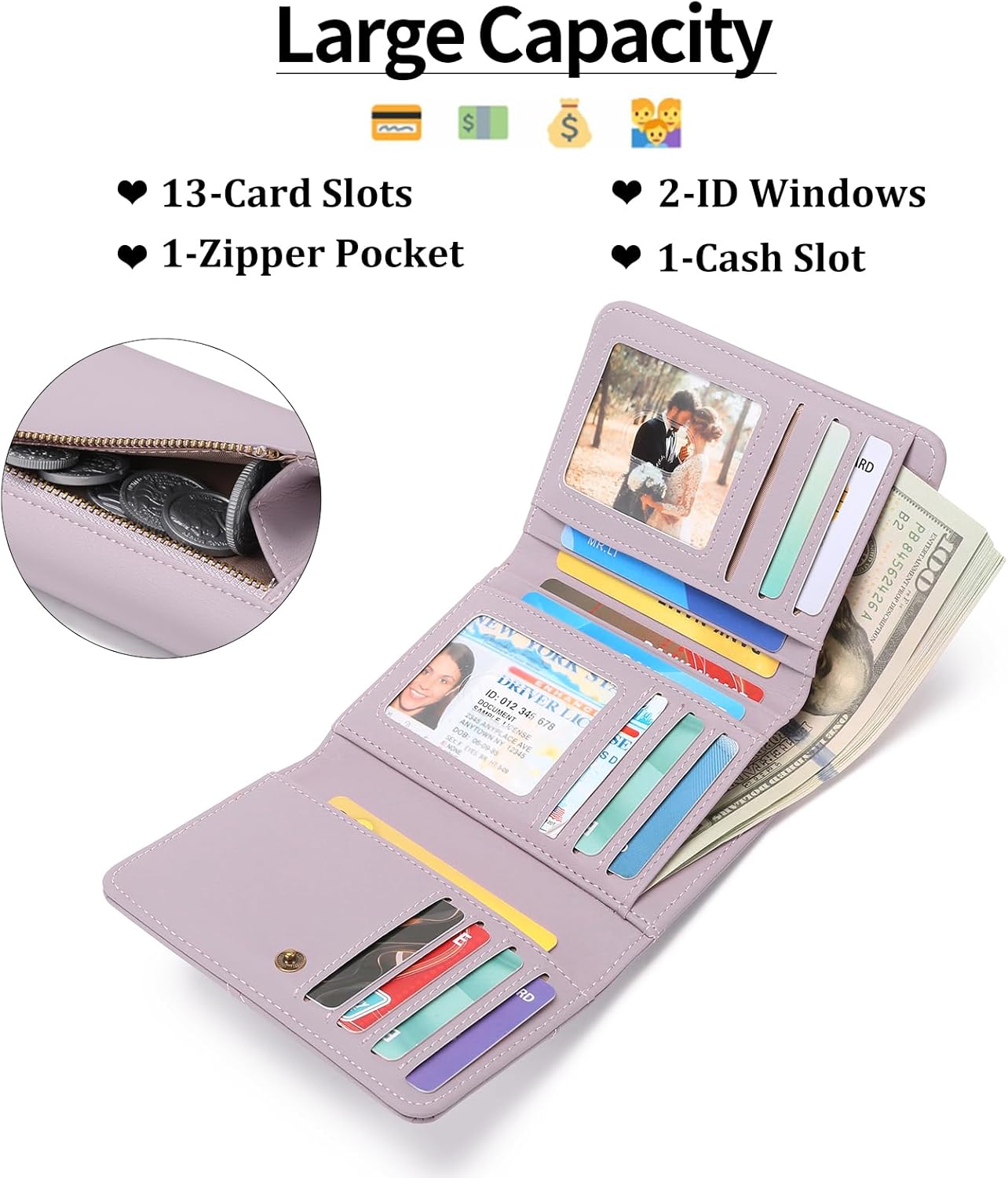 GAEKEAO Small Wallets for Women Leather RFID Blocking Trifold Ladies Wallets Credit Card Holder with Zipper Coin Pocket - Image 2