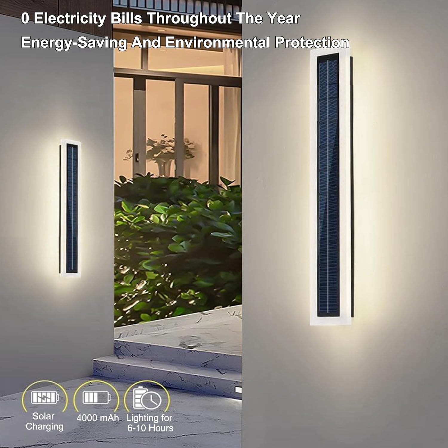 Solar Wall Lights Outdoor Waterproof LED 40CM Long Wall Lighting Fixture Mounted Acrylic Lampshade Dusk to Dawn 8W Wall Mount Light IP65 Wall Lamps for Porch Patio Front Door Entryway