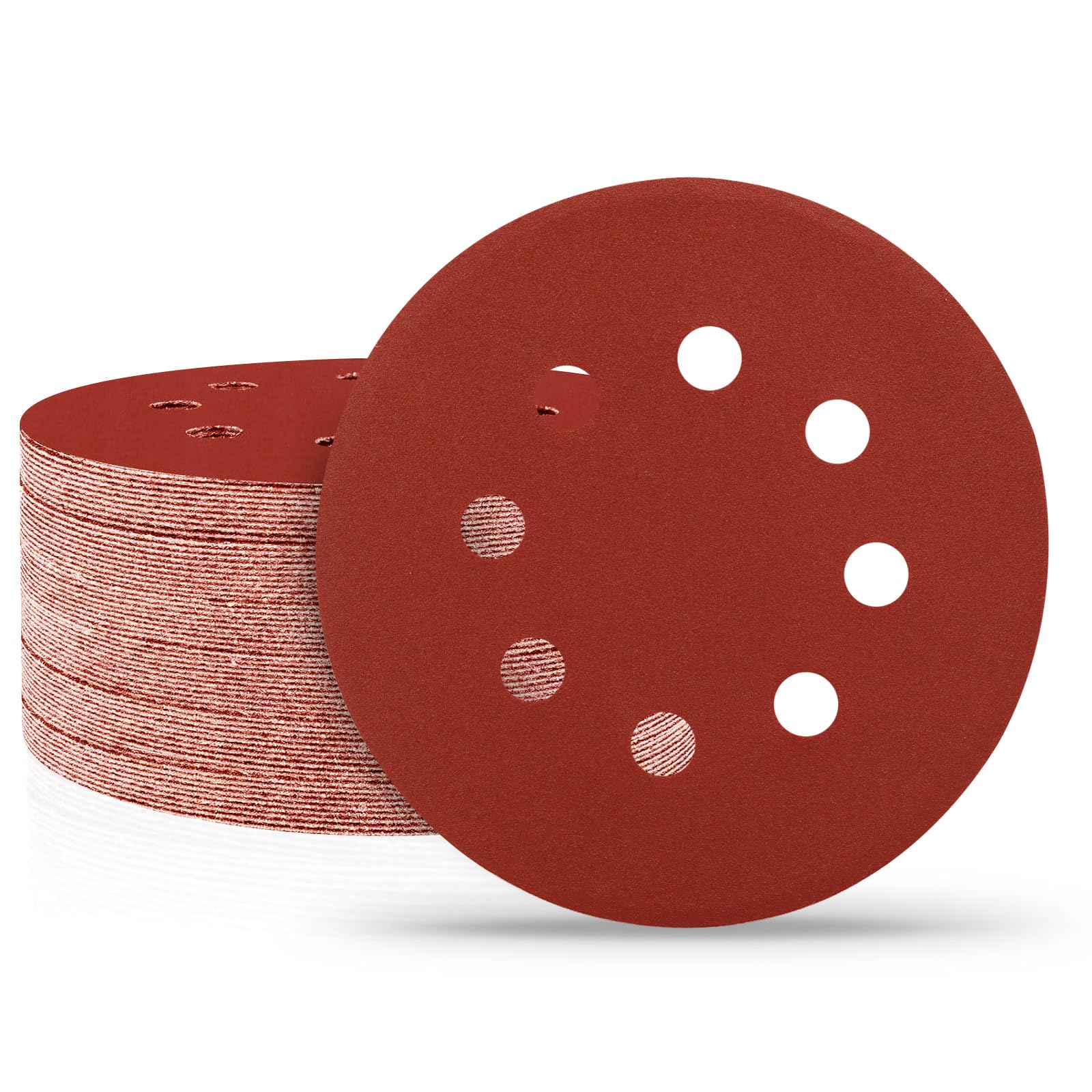 Huopueit 100 PCS 5 Inch Sanding Discs 320 Grit, 8 Hole Aluminum Oxide Hook and Loop Round Sandpaper for Random Orbital Sander