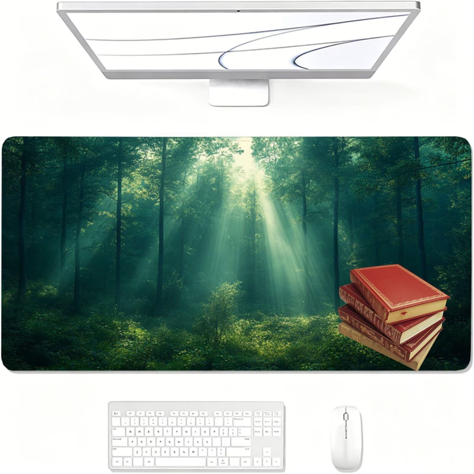 Tappetino Mouse XXL, 1400x600x3mm Tappetino per Mouse con verde, Tappetino Scrivania da Gaming in Gomma Antiscivolo di Grande Dimensione per Computer Gamer Luce estiva XF-13
