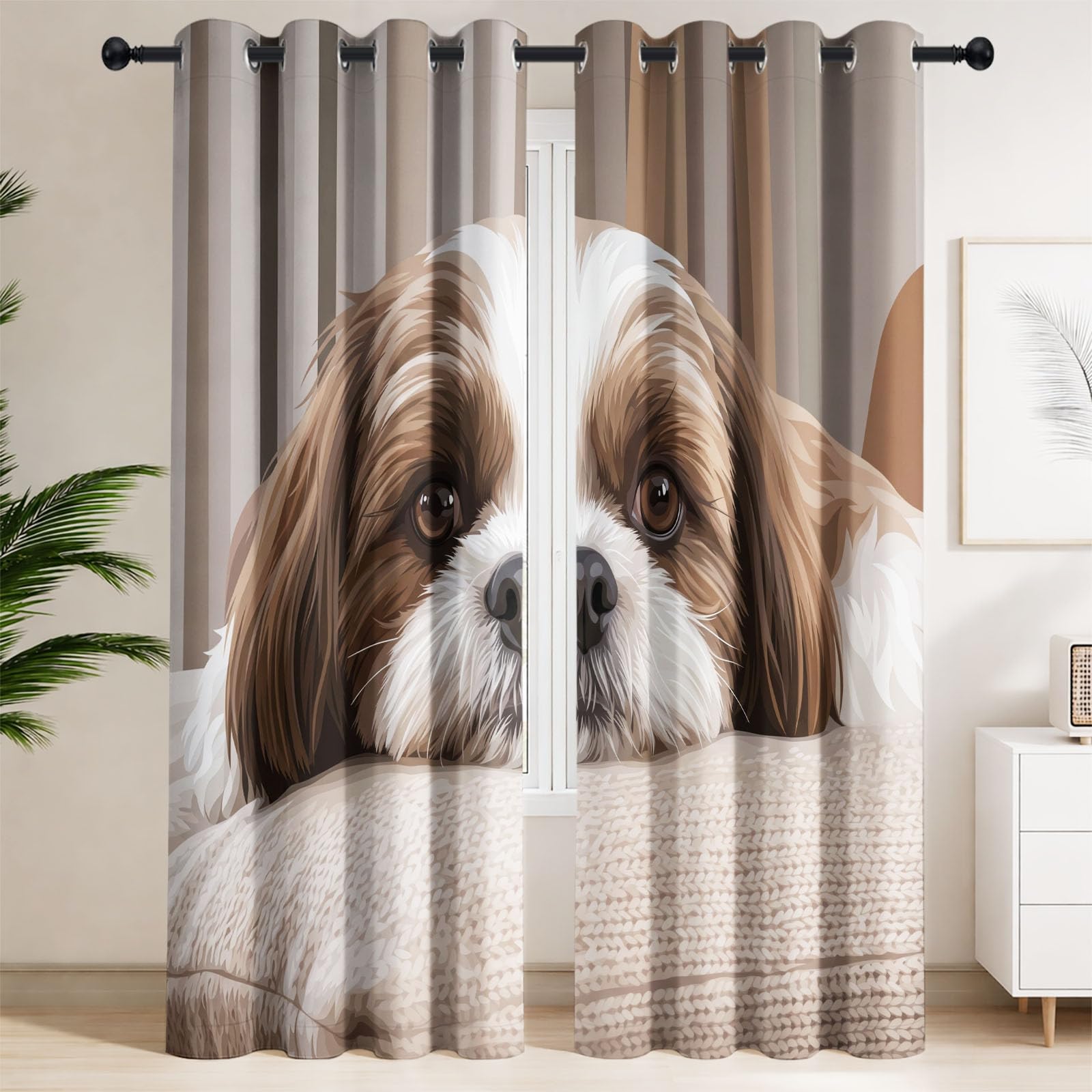 Lot de 2 Occultant Isolant Réaliste Moderne 140L x 1060H CM, Rideaux Animal Domestique Chiot Motif à Oeillets Thermique Anti Froid pour Chambre Fenêtre Intérieur Salon, Chambre