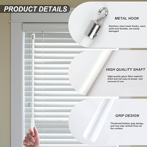 Miniatura 3 de Varita ciega de fibra de vidrio blanca de 12 pulgadas con gancho de metal, varita inclinable para ventana, piezas de repuesto de control de varita