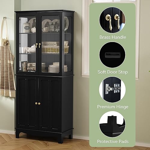 Miniatura 4 de ARTPOWER Aparador de almacenamiento independiente de despensa de cocina de 72 pulgadas, armario alto clásico con puerta de vidrio y estantes