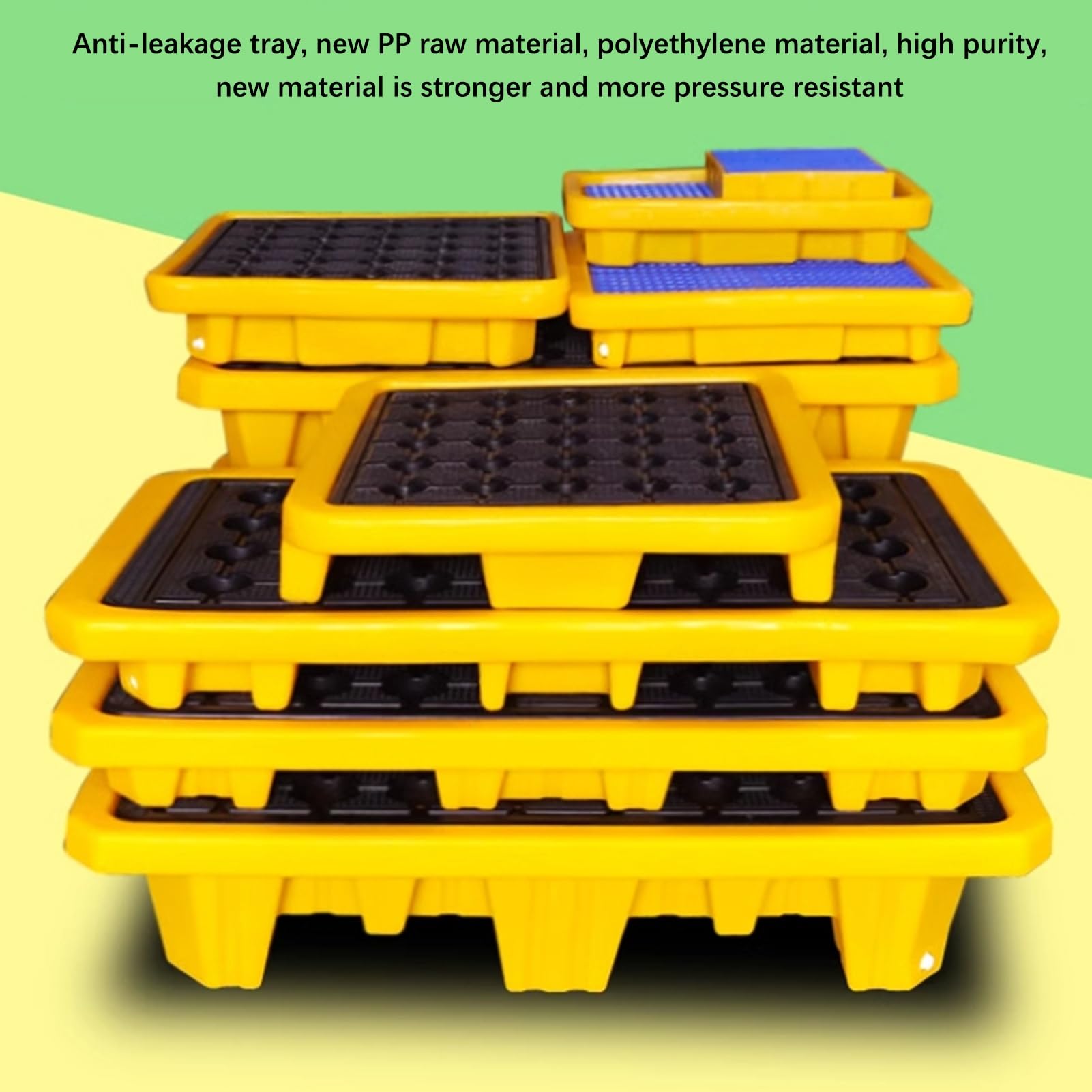 Bandeja de contención de derrames de aceite, paleta modular de polietileno con plataforma de drenaje a prueba de fugas para almacenes, apilable, antideslizante, tambor de aceite y cubeta de pintura