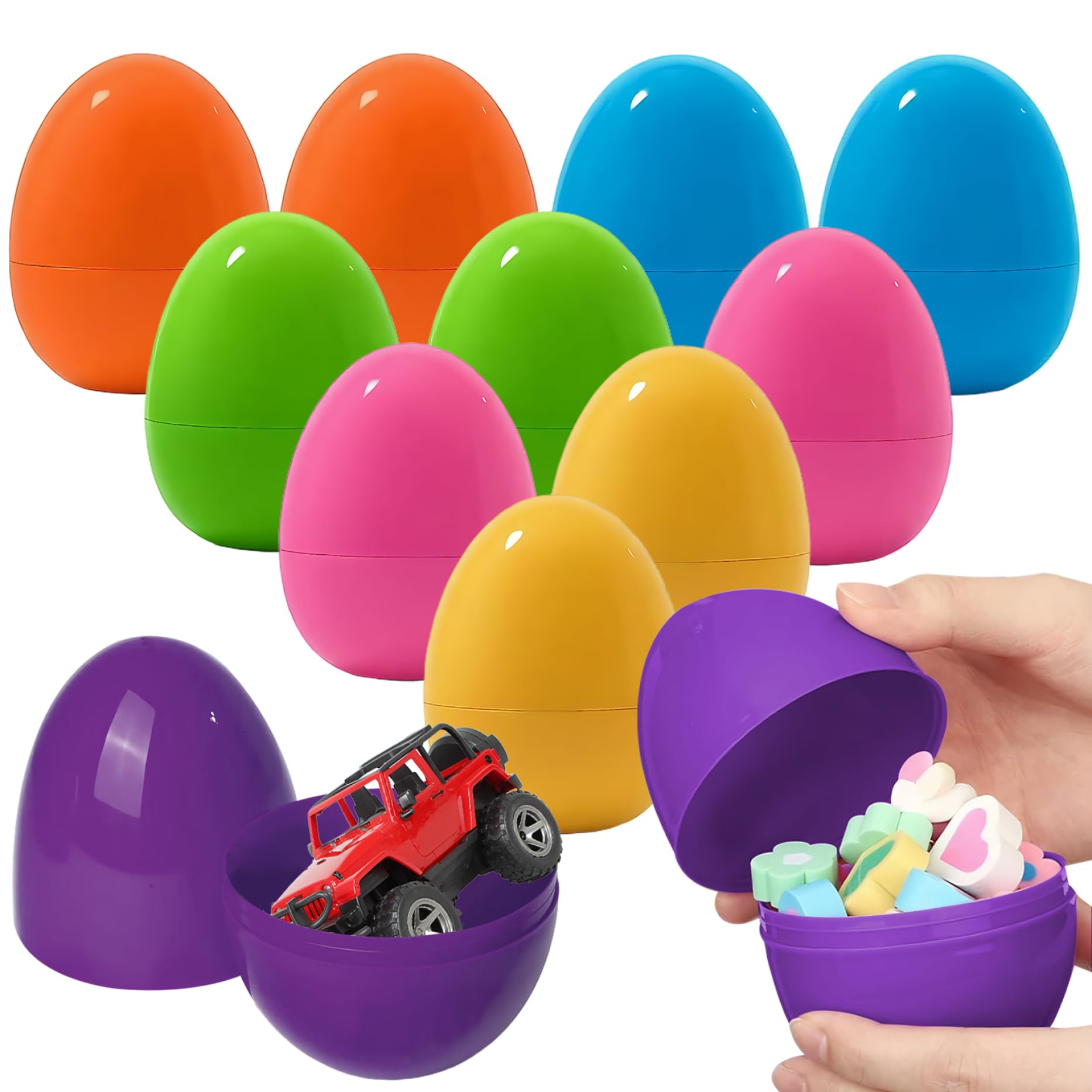 CAKEEYUM 12PCS Easter Eggs Empty 4.7x3.2 Inch Fillable Plastic Easter Eggs for Treats Basket Stuffers Fillers Party Favors Empty, Plastic, Extra Large, Jumbo