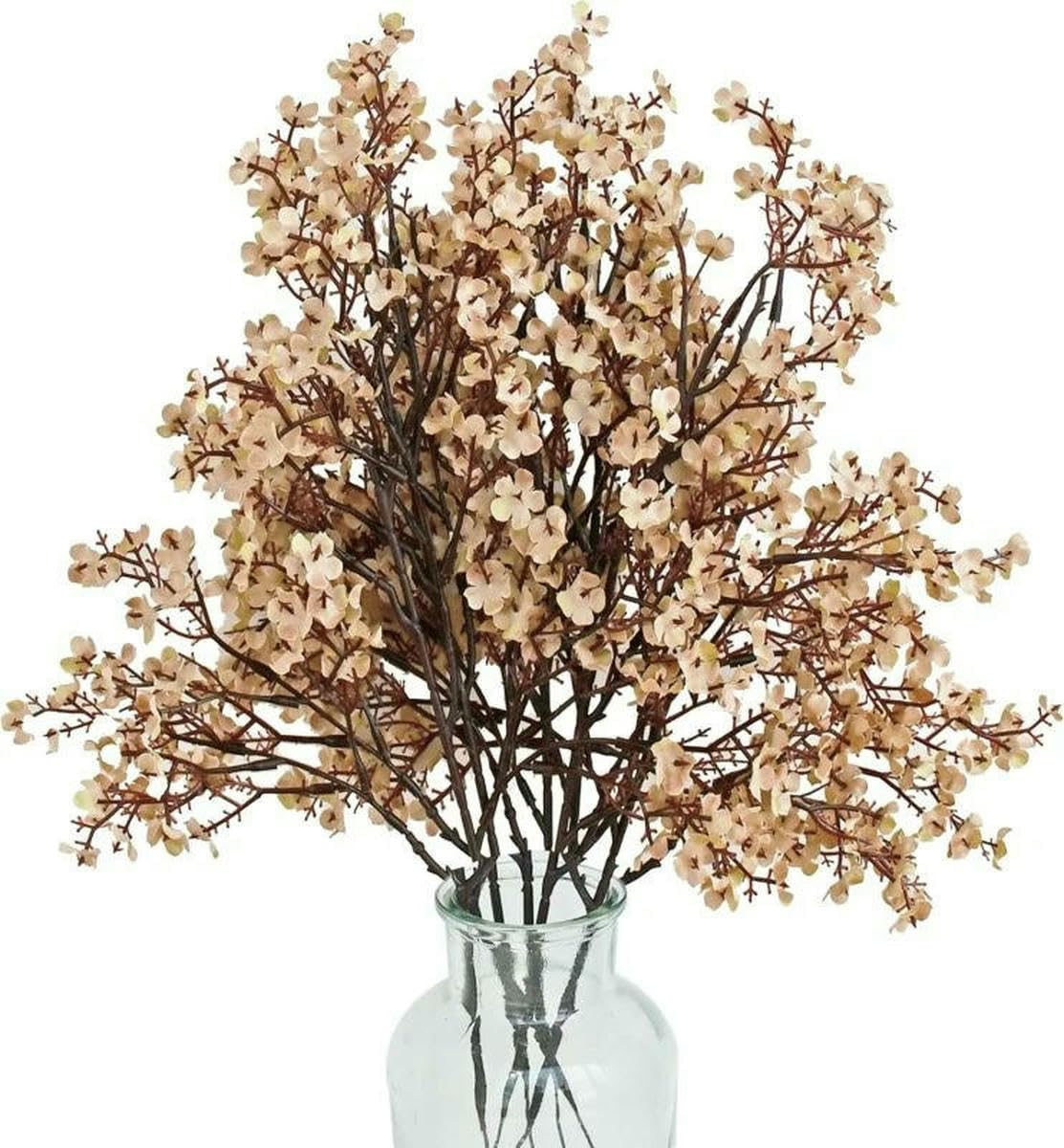 AYHTUD White Artificial Flowers Cherry Blossoms Gypsophila Fake Plants Wedding Bouquet Vases for Home Decor Faux Christmas Branch-Brown