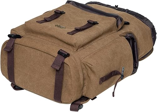 Miniatura 6 de KAUKKO Mochila vintage casual de lona y cuero, 18-lona caqui, Mochilas de mochila