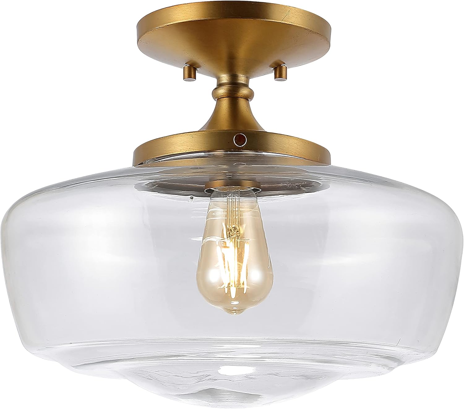 JONATHAN Y JYL7517B Marfa 14" Glass Iron Farmhouse Modern LED Flush Mount, Bohemian, Cottage, Rustic, Industrial, Dimmable, 2700K Cozy Warm Light Kitchen Hallway Bathroom Stairwell, Brass Gold