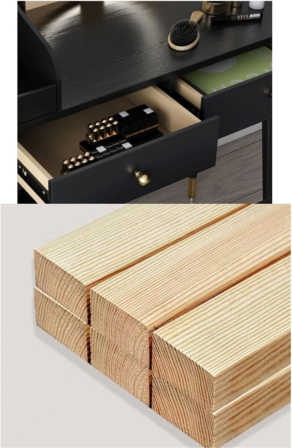 Vanity Dressing Table Set Luxury Makeup Bench with 3 Colors Led Hd Mirror,Comfortable Stool Drawers Cabinet,Modern Simple Style,for Girl's Gift (Size : 60cm) ()