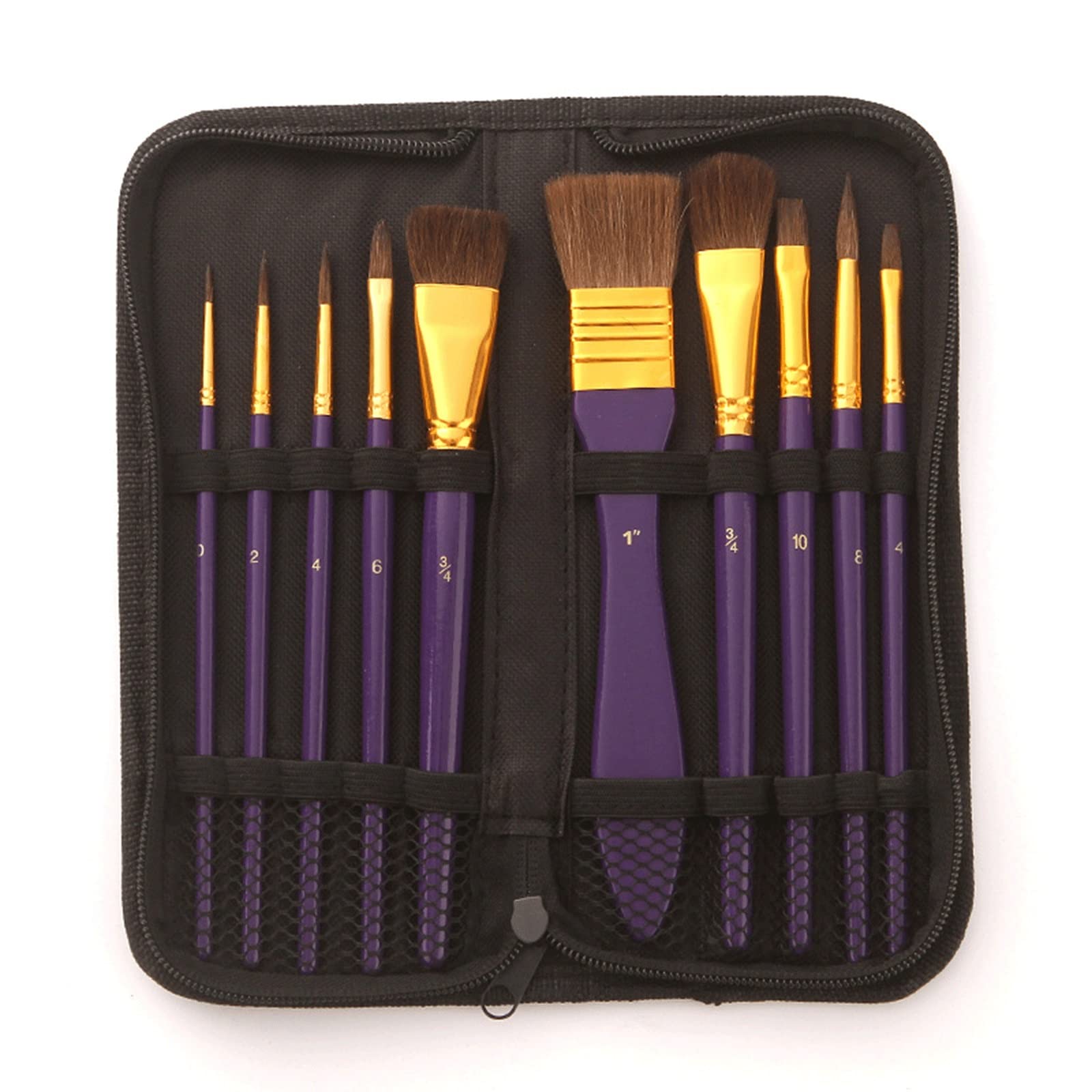 Lot de 10 Pinceaux Polyvalents pour Artiste - avec Étui De Rangement, Pinceaux pour Peinture À L'Aquarelle, À l'huile Ou À L'Acrylique