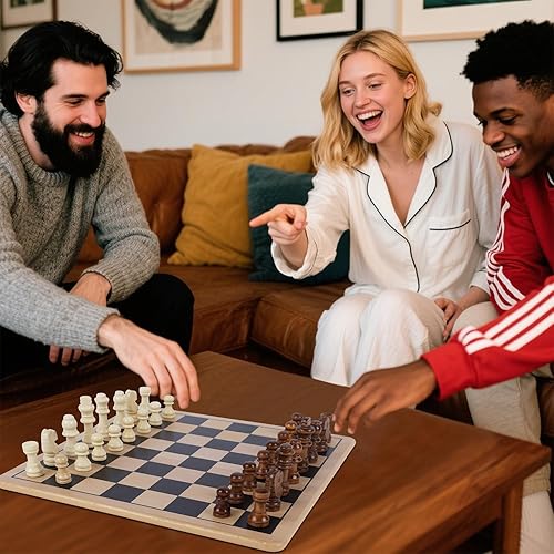 Miniatura 7 de Glintoper Tablas de madera reversibles 5 en 1 para ajedrez, damas, damas chinas, serpientes y escaleras, Tic Tac Toe, combo de mesa, juegos de mesa