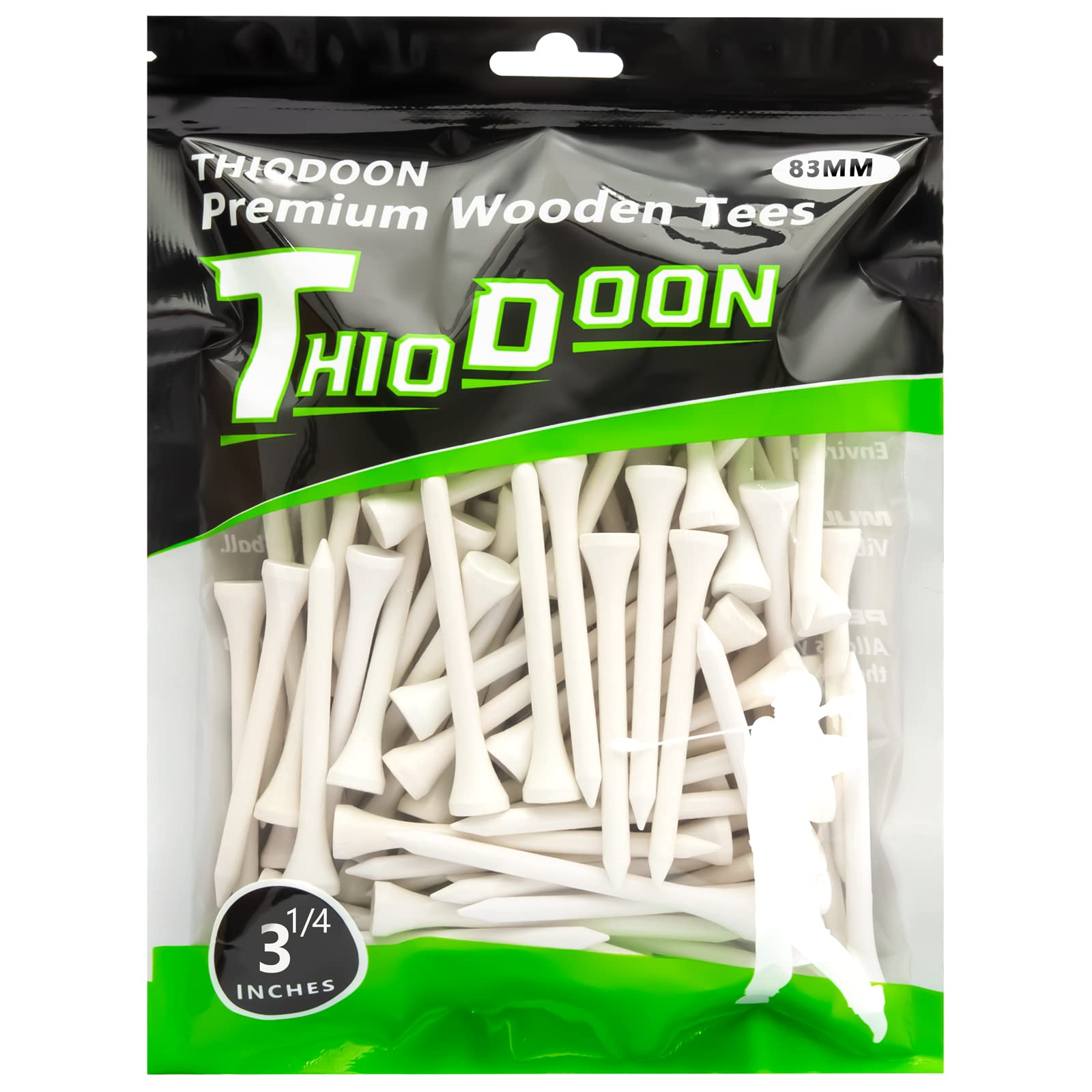 THIODOON Golf-Tees,83mm weniger Reibung, Holz-Tees, Training für Golfspieler, professionelle Golf-Tees aus Naturholz, 100 Stück Weiß