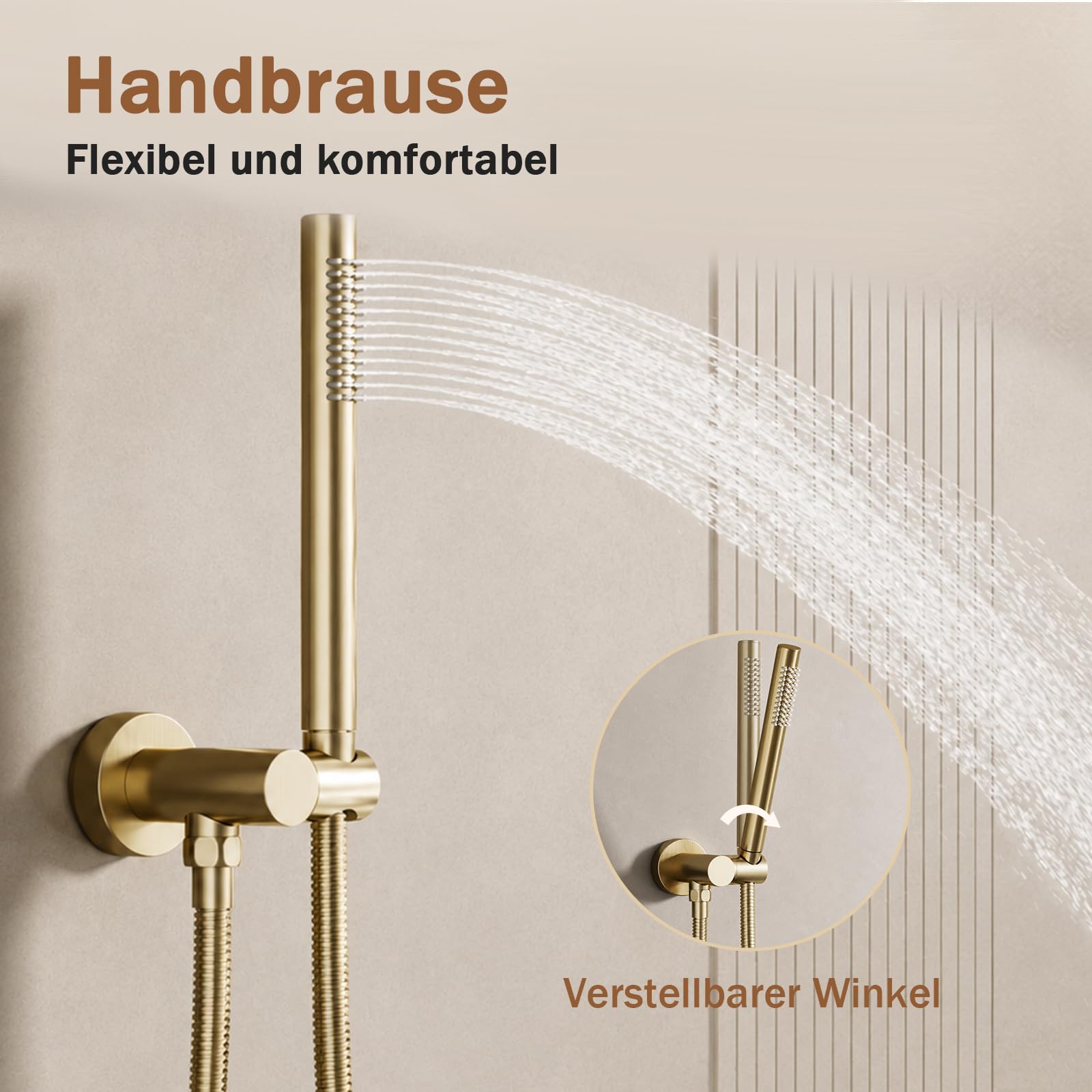 Unterputz Duscharmatur Set, Duschsystem Unterputz Gold mit 25cm Regendusche