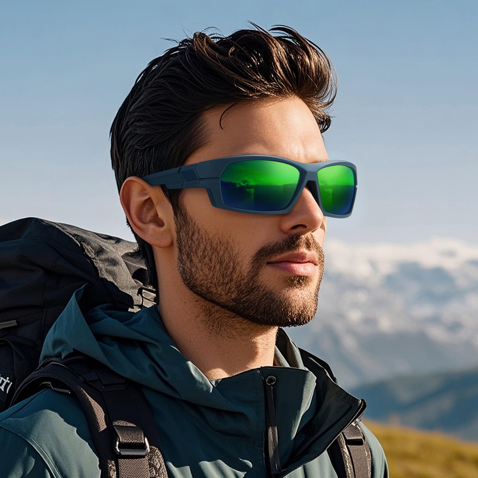 Occhiali da sole sportivi polarizzati da uomo, avvolgenti, per pesca, guida, corsa, ciclismo, golf, protezione UV