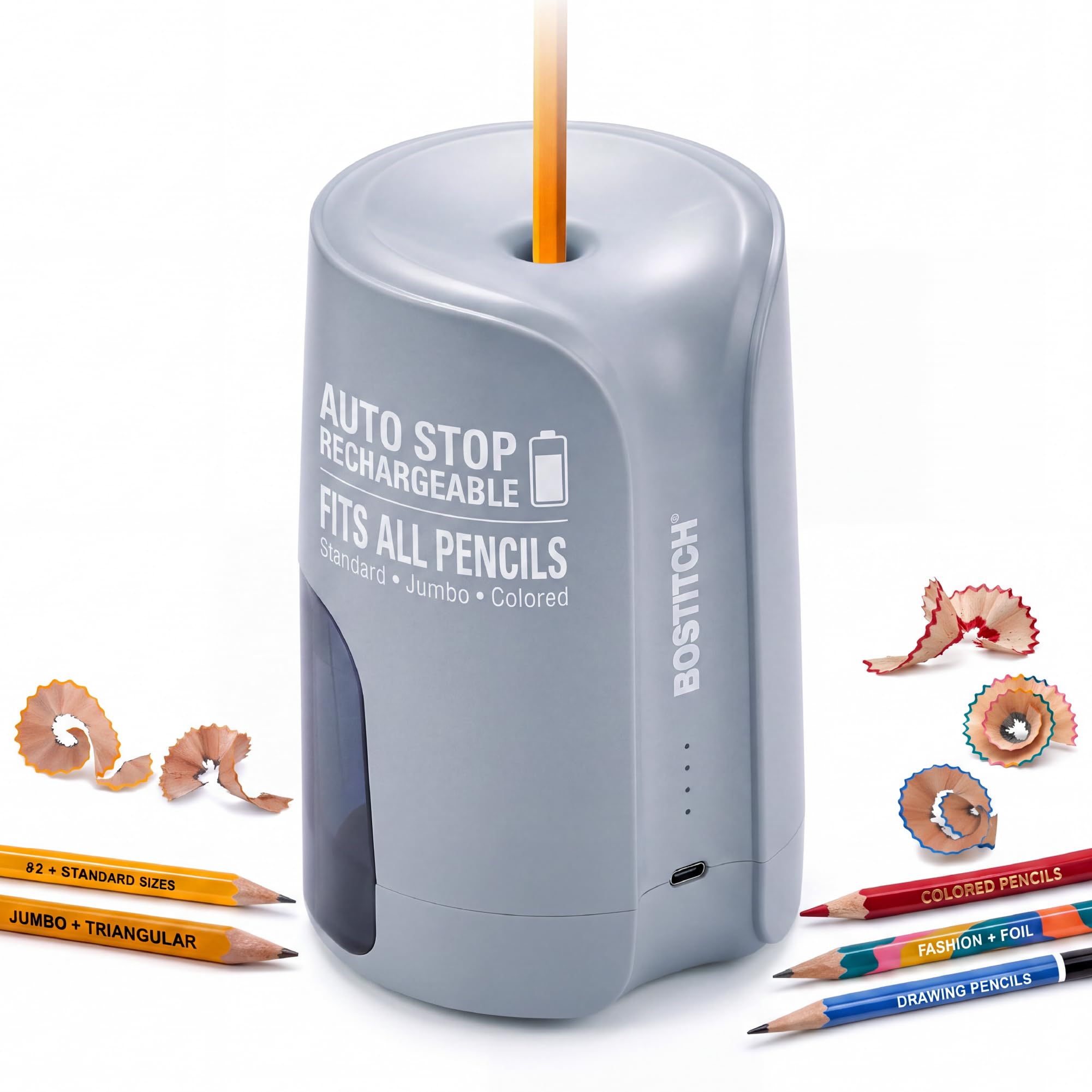 Bostitch Temperamatite verticale portatile, batteria ricaricabile, grigio