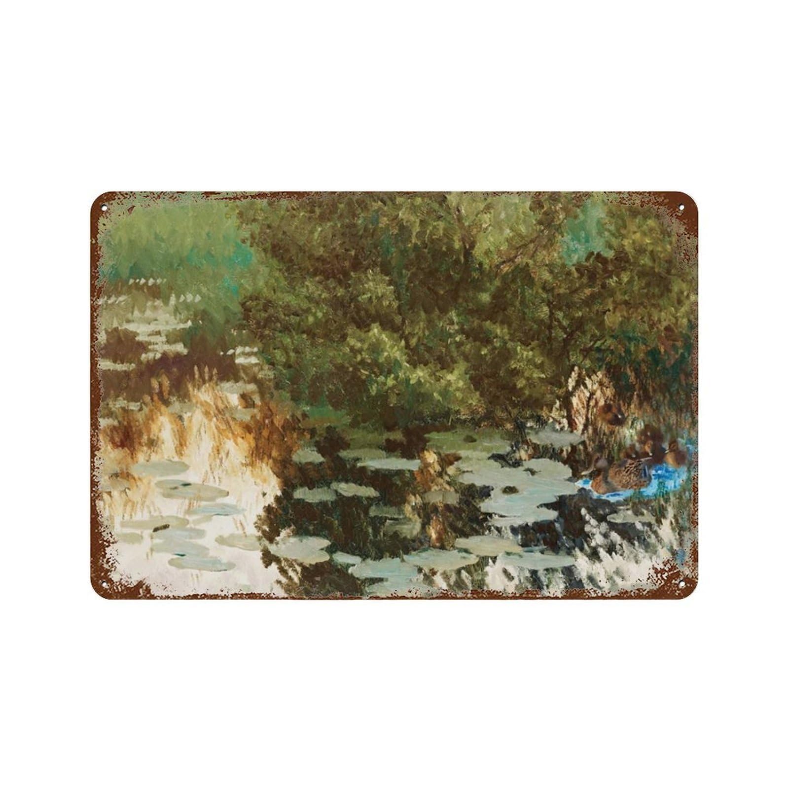 xiaoxiaoshen Spring Landscape, Ducklings, Lake Painting, Country Farmhouse Wall Decor Art Metal Tin Poster Modern Home Decor Art Home Bar Shop Decorations Vintage Sign 20x30cm