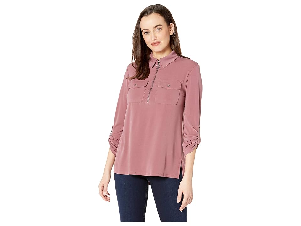 

Kenneth Cole New York Zip-Up Front Blouse (Rose Brown) Women's Blouse