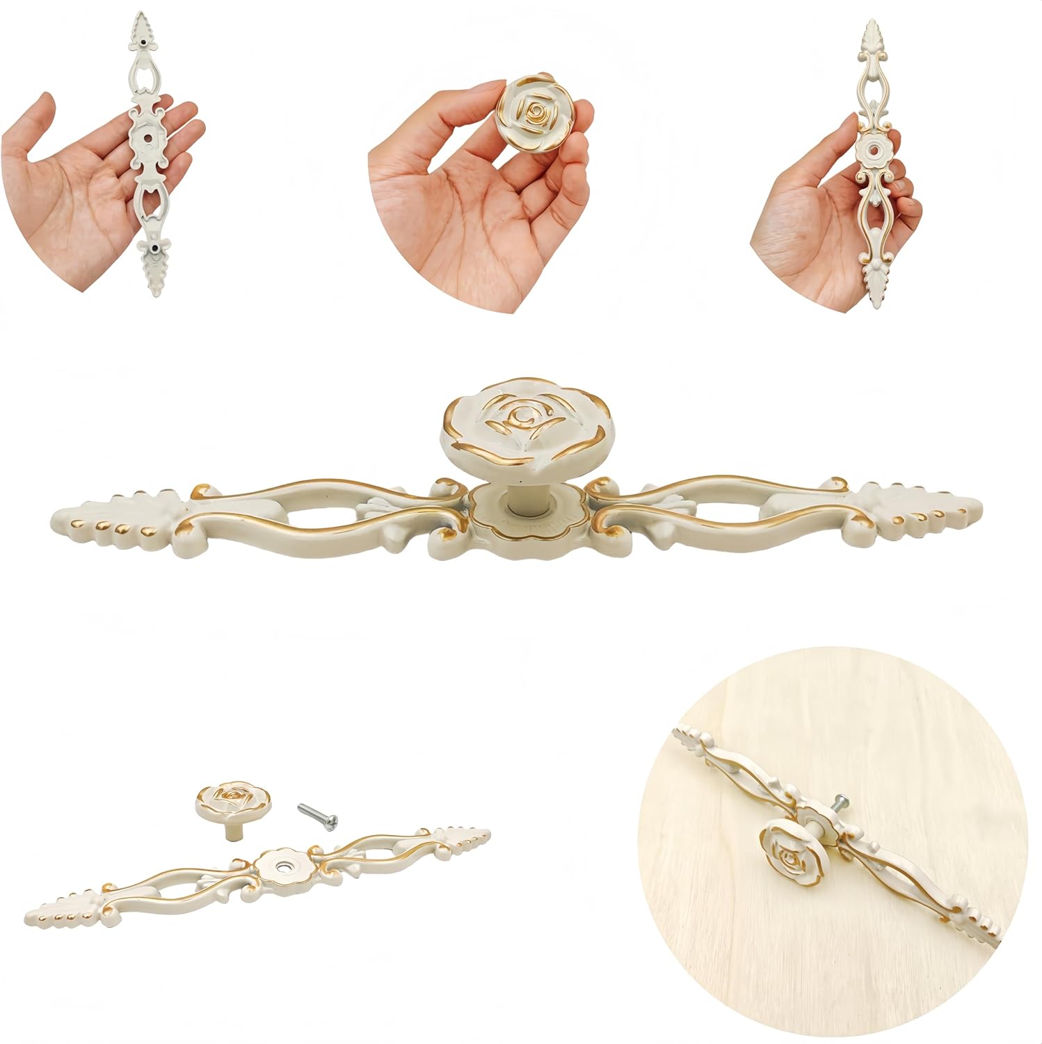 Euro Rose Cabinet Knobs with Backplate,Vintage Zinc Alloy Drawer Pulls Handles Knobs for Dresser Vanity Nightstand Cupboard Wardrobe Cabinet with Screws (Euro Backplate-Large)