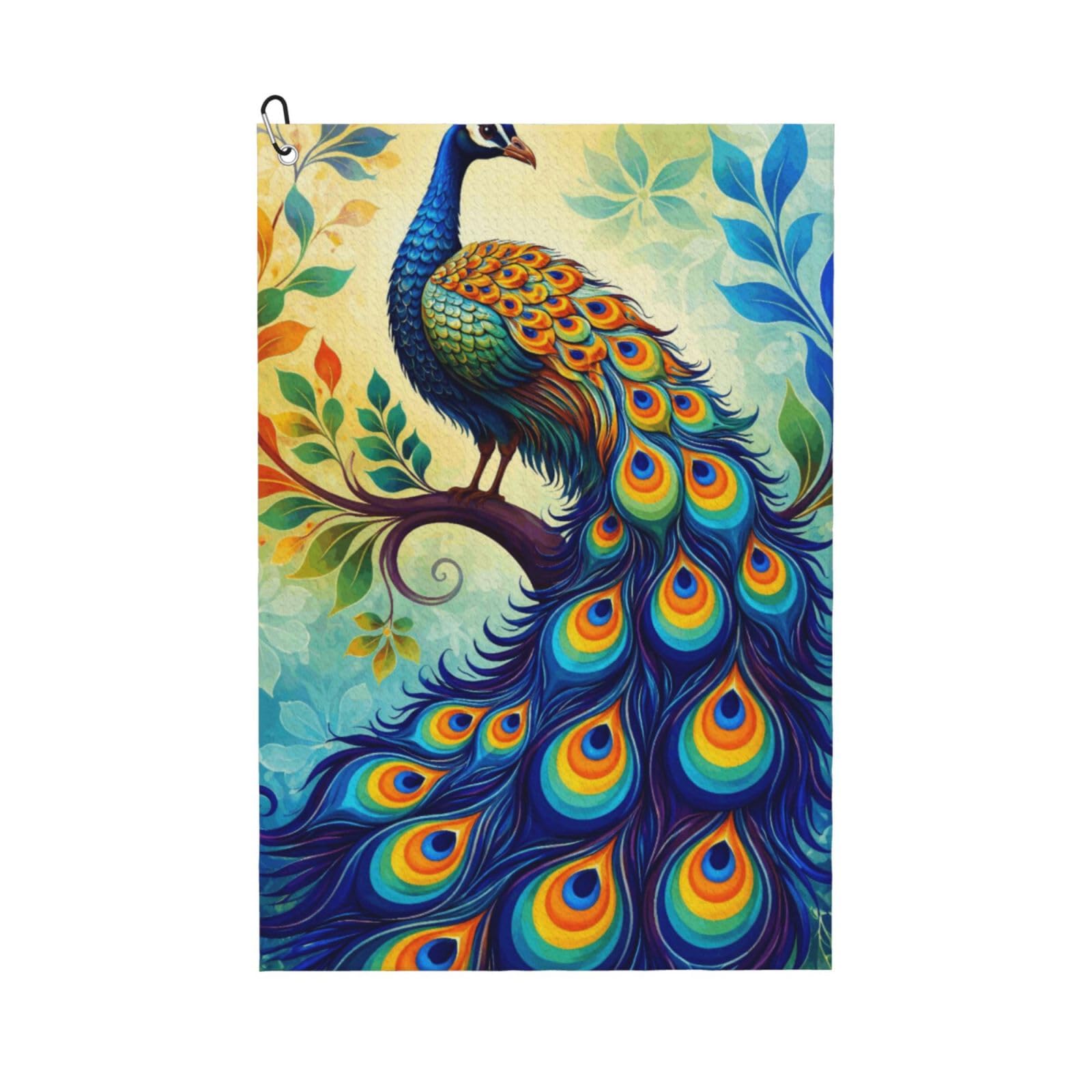 Oudrspo Elegant Peacock with Colorful Colors Multi-Functional Golf Towel | Absorbent Quick Drying 16x24in
