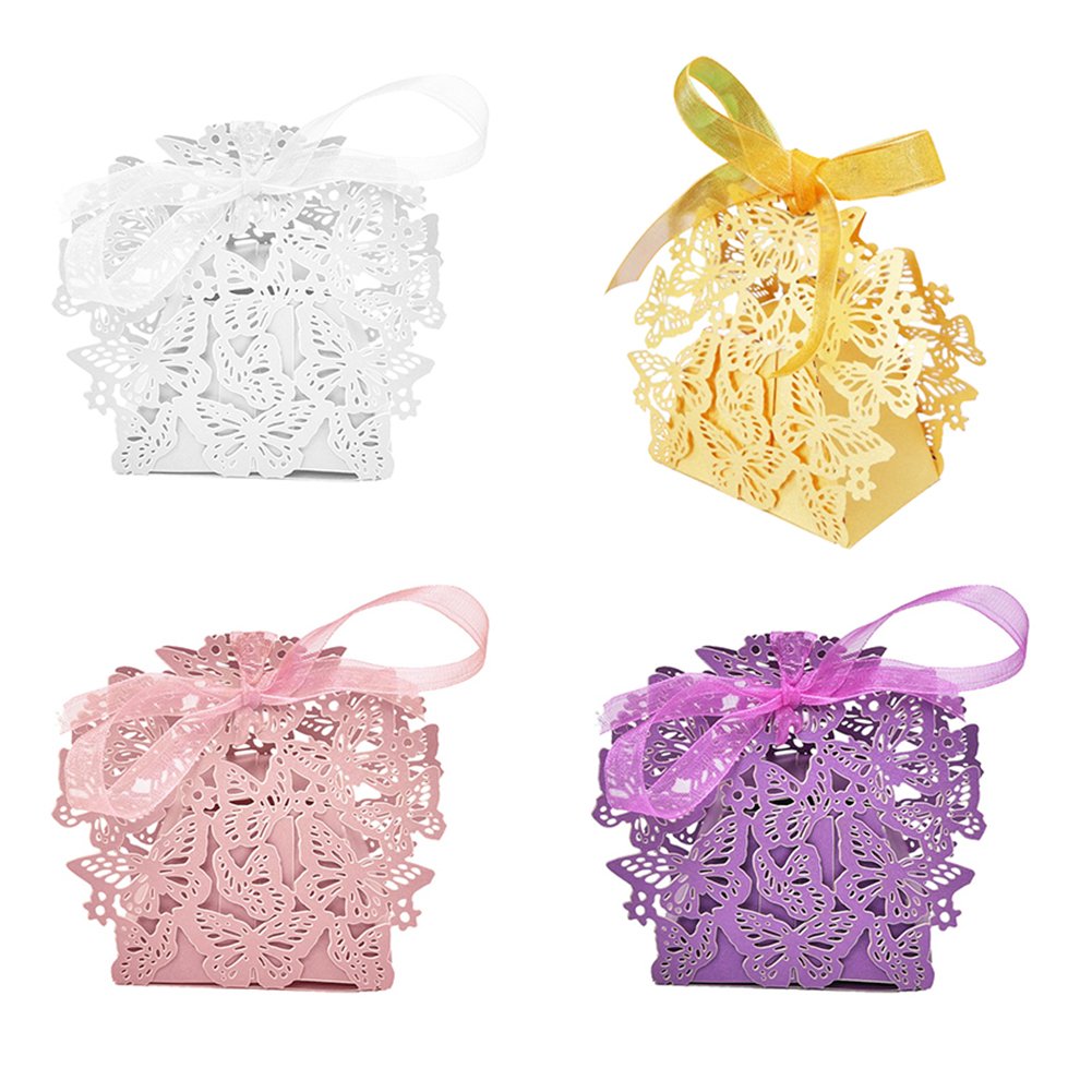 200 szt. eleganckie prezenty dla gości weselne pudełko białe, Laser Cut papier perłowy multi-motyle pudełka słodycze / cukierki/czekolada/mała biżuteria pudełko prezentowe bombonierka prezent