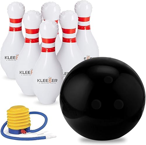 Kleger Juego gigante de bowling Bola inflable y pino de bolos Diversión para niños y adultos en interiores o exteriores incluye bomba de aire