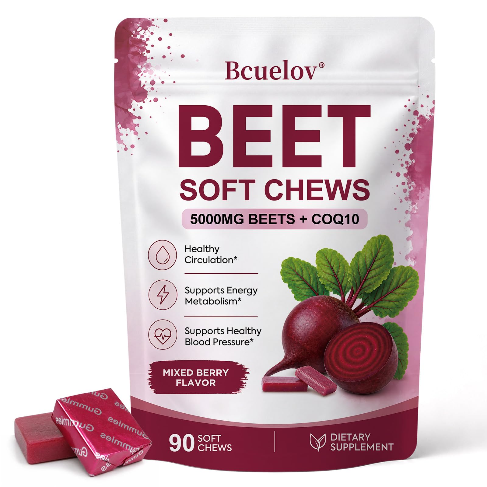 Beet Root Chews with CoQ10, Blood Pressure Support, Mixed Berry, 90 Ct