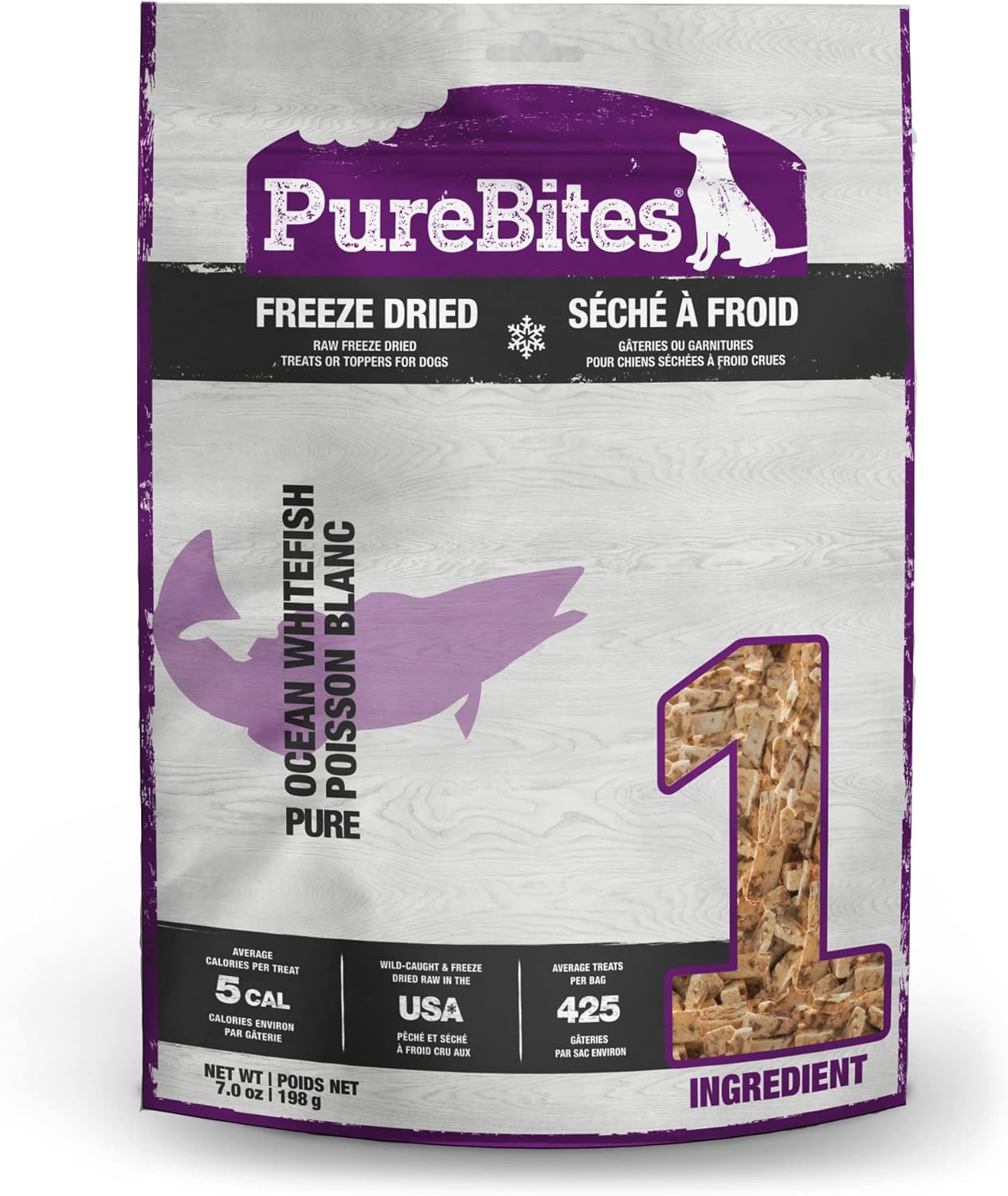 PureBites Whitefish Freeze Dried Dog Treats, 1 Ingredient, Made in USA, 7oz