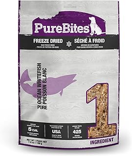 PureBites Whitefish Freeze Dried Dog Treats, 1 Ingredient, Made in USA, 7oz