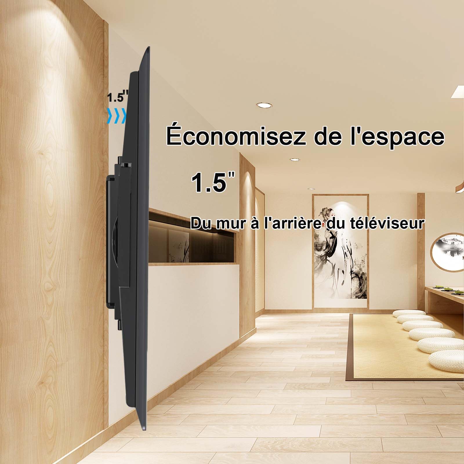 Support Mural TV inclinable pour la Plupart 32 à 68", VESA Jusqu’à 400x400mm et Charge maximale 60 KG, 40 43 50 55 58 60 65 Pouces réglable Rack Mural pour TV,Support TV Mural,TV Wall Mount