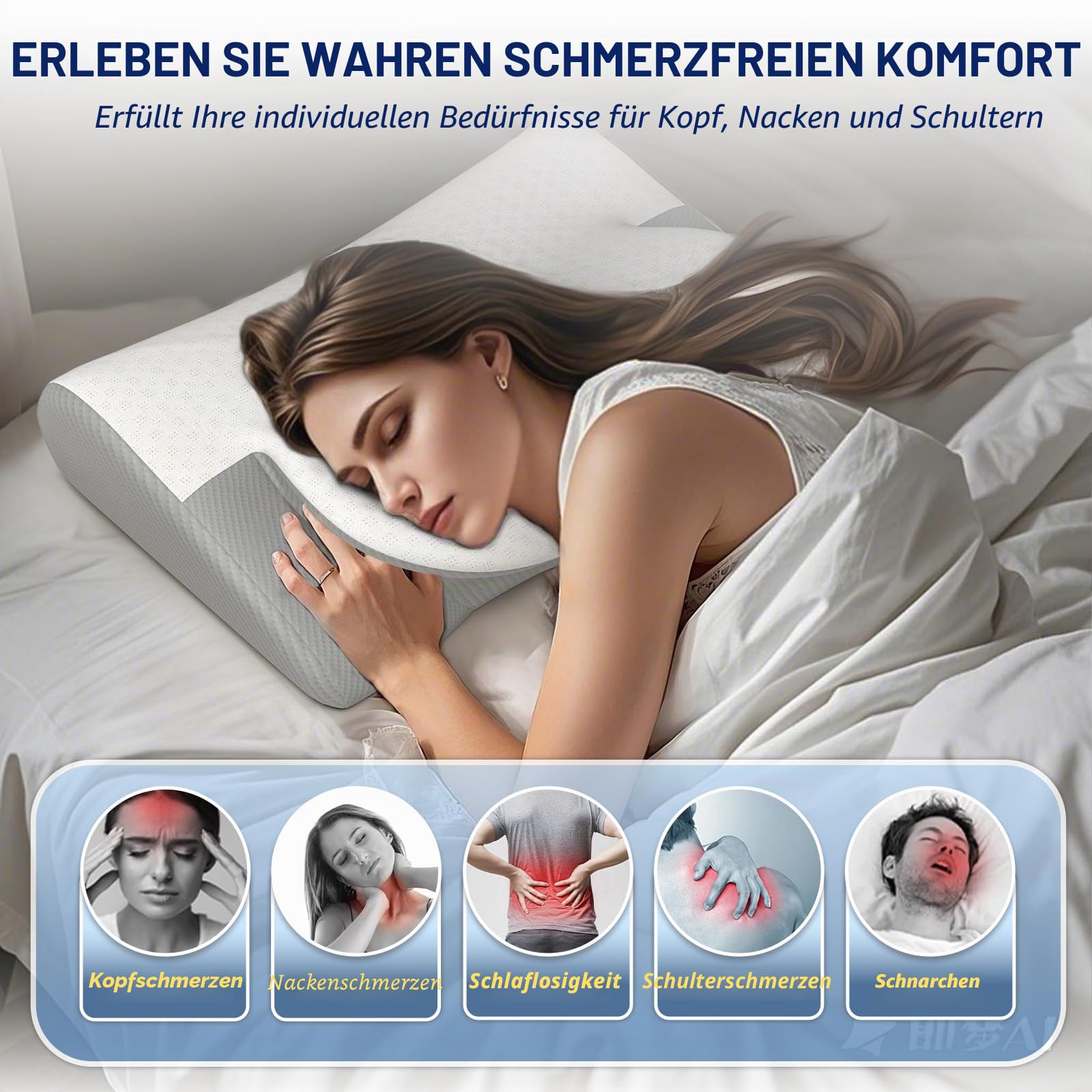 Orthopädisches Kissen Höhenverstellbar Antischnarchkissen Memory Foam Nackenkissen für Seiten Rücken Bauchschläfer