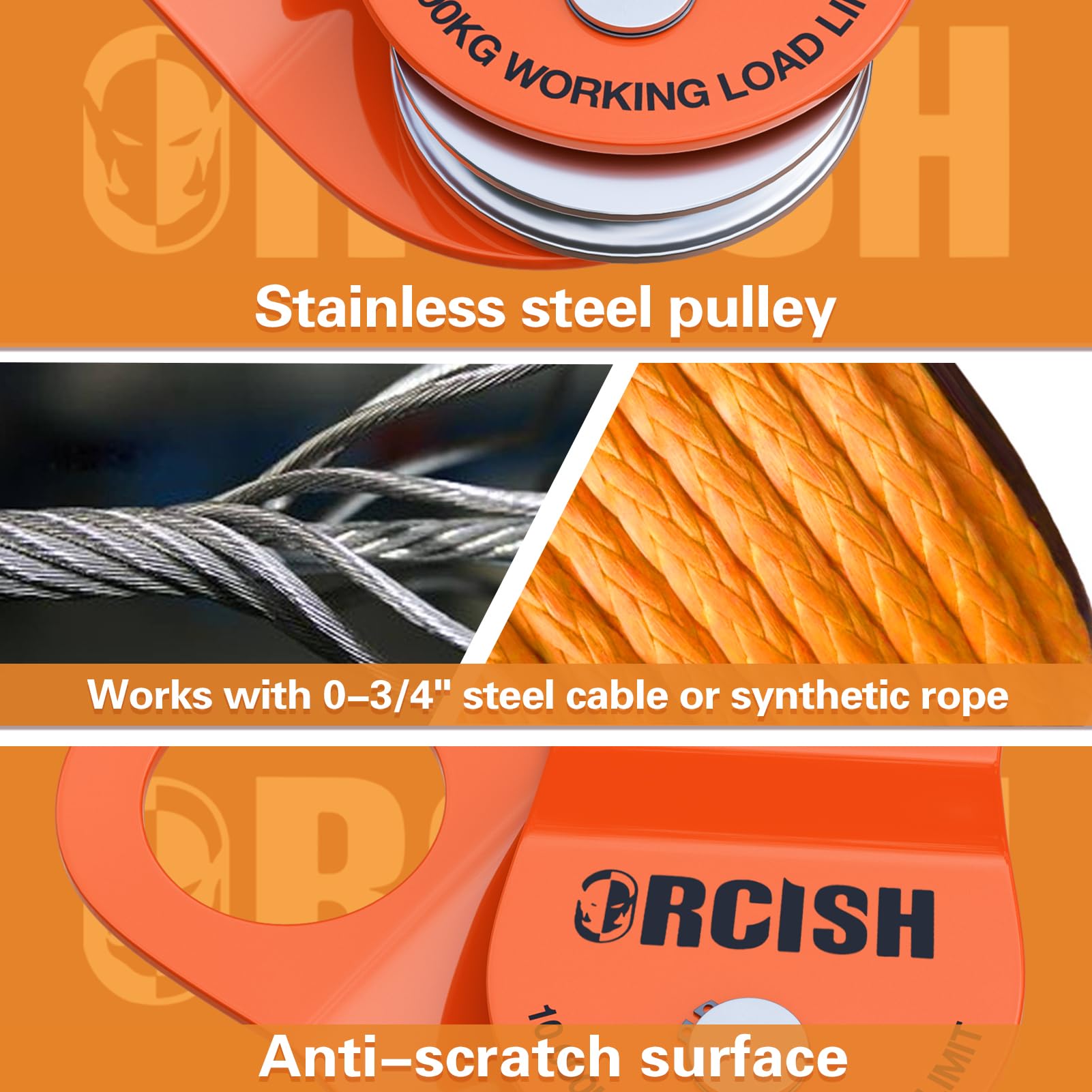 ORCISH 10 Tonnen Snatch Block, 10 kg Kapazität Block und Tackle Riemenscheibensystem, funktioniert mit 0-3/4 Zoll Seil, Seilwinde Haken Zubehör, robustes Offroad-Recovery Zubehör für LKW, Traktor, ATV
