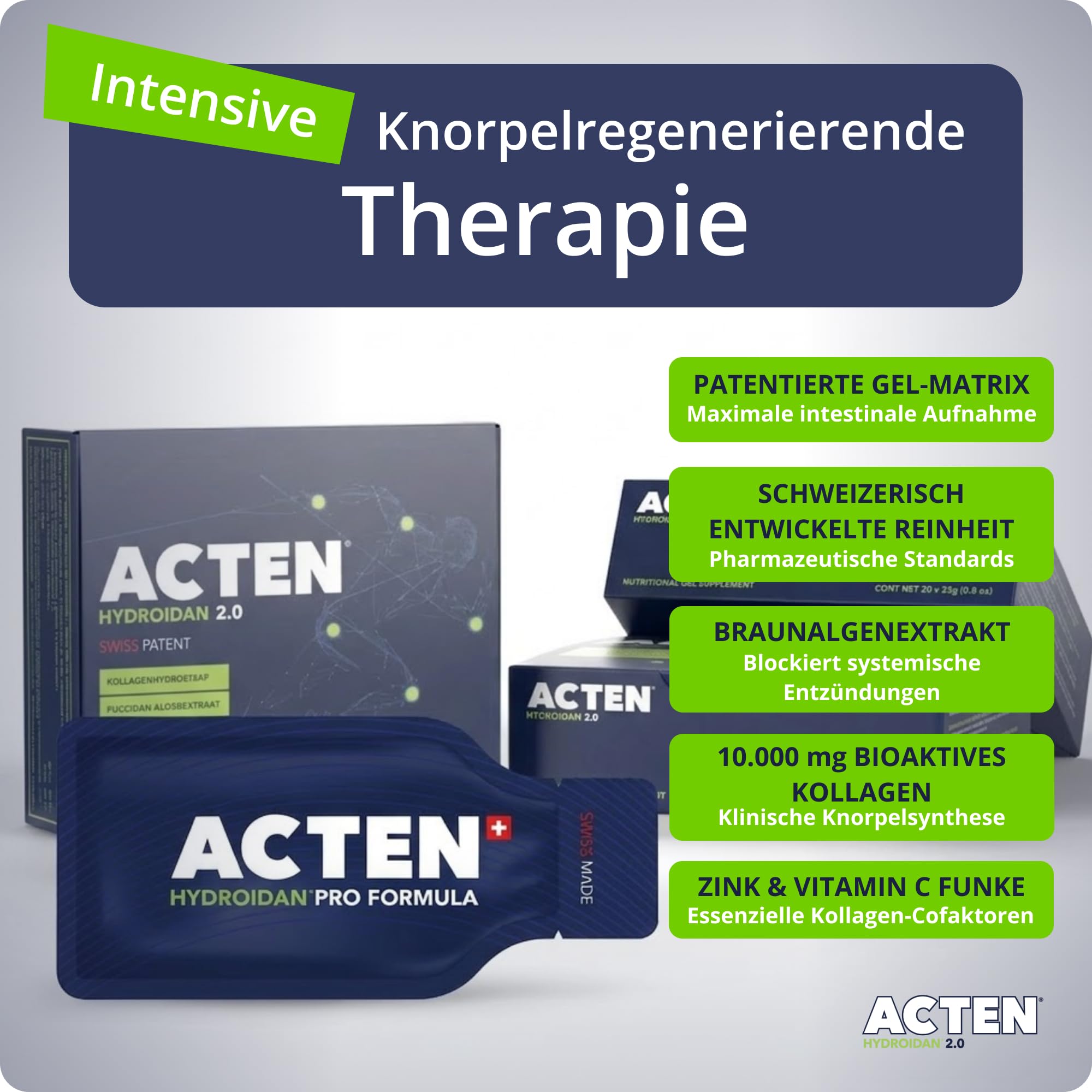 Hydroidan 2.0 Kollagengelenke Gel-Packs Zitrone-Limette Geschmack – 30 x 23 g Trinkbares Gelenkpräparat | Braunalgenextrakt + FORTIGEL-Peptid | Vitamin C & Zink | Patentierte Schweizer Gelmatrix