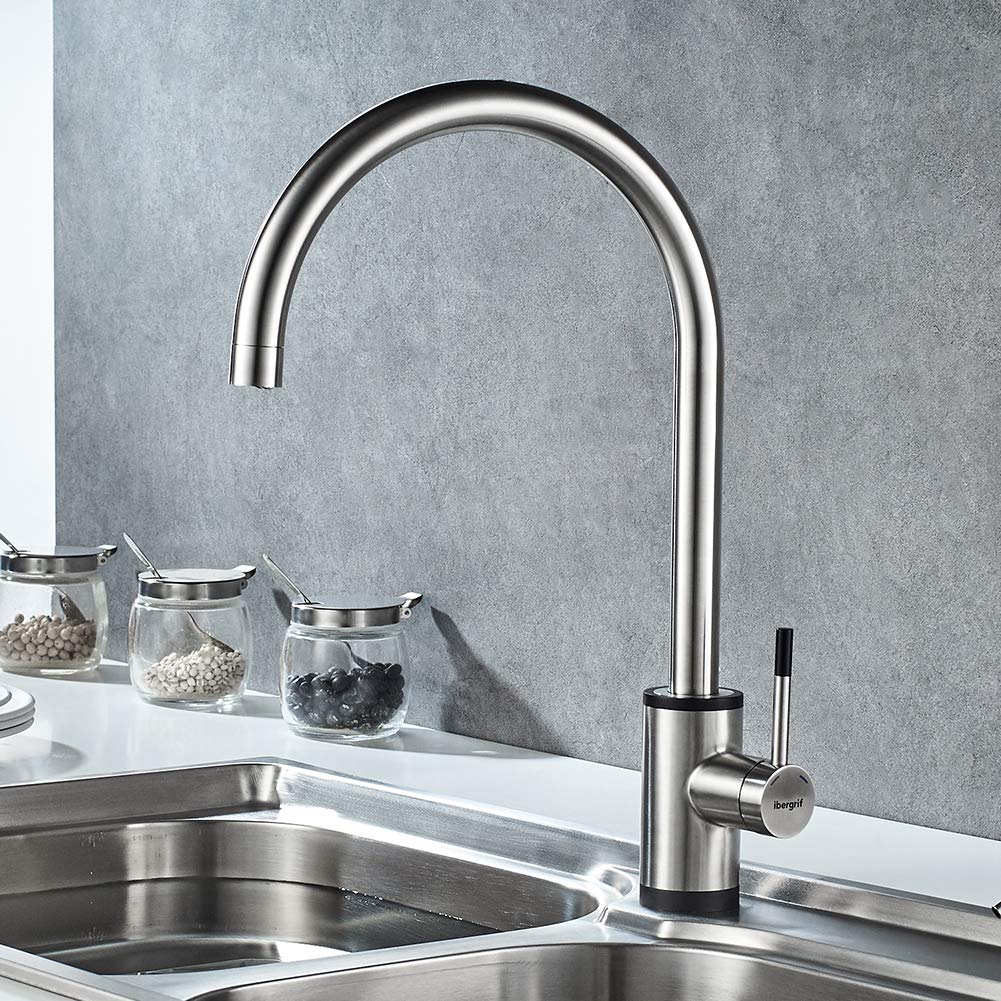 Ibergrif Grifo Ibergrif Caño Alto, Acero Inoxidable, Monomando