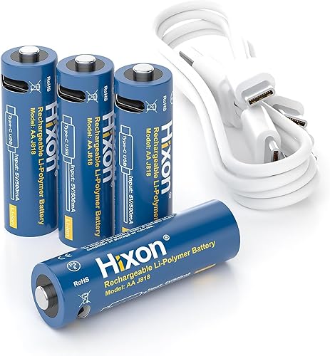 Hixon Baterías de litio recargables USB de 1.5 V, tamaño AA, batería recargable doble AA de 2550 mWh, carga 1.5 horas, más de 1500 ciclos, cable de