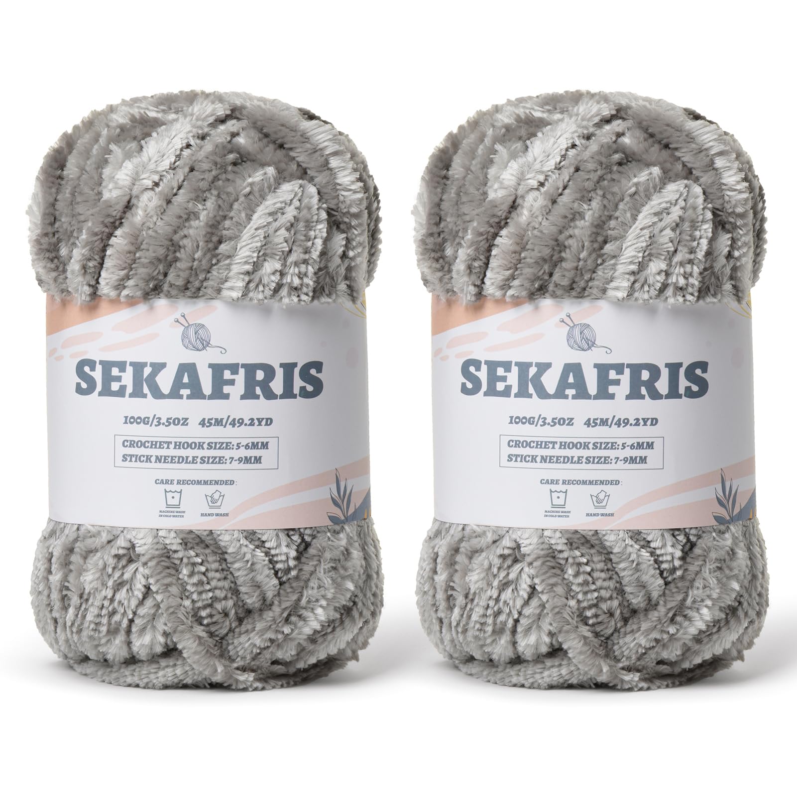 Chenille Velvet Soft Yarn Grey 2 Pack