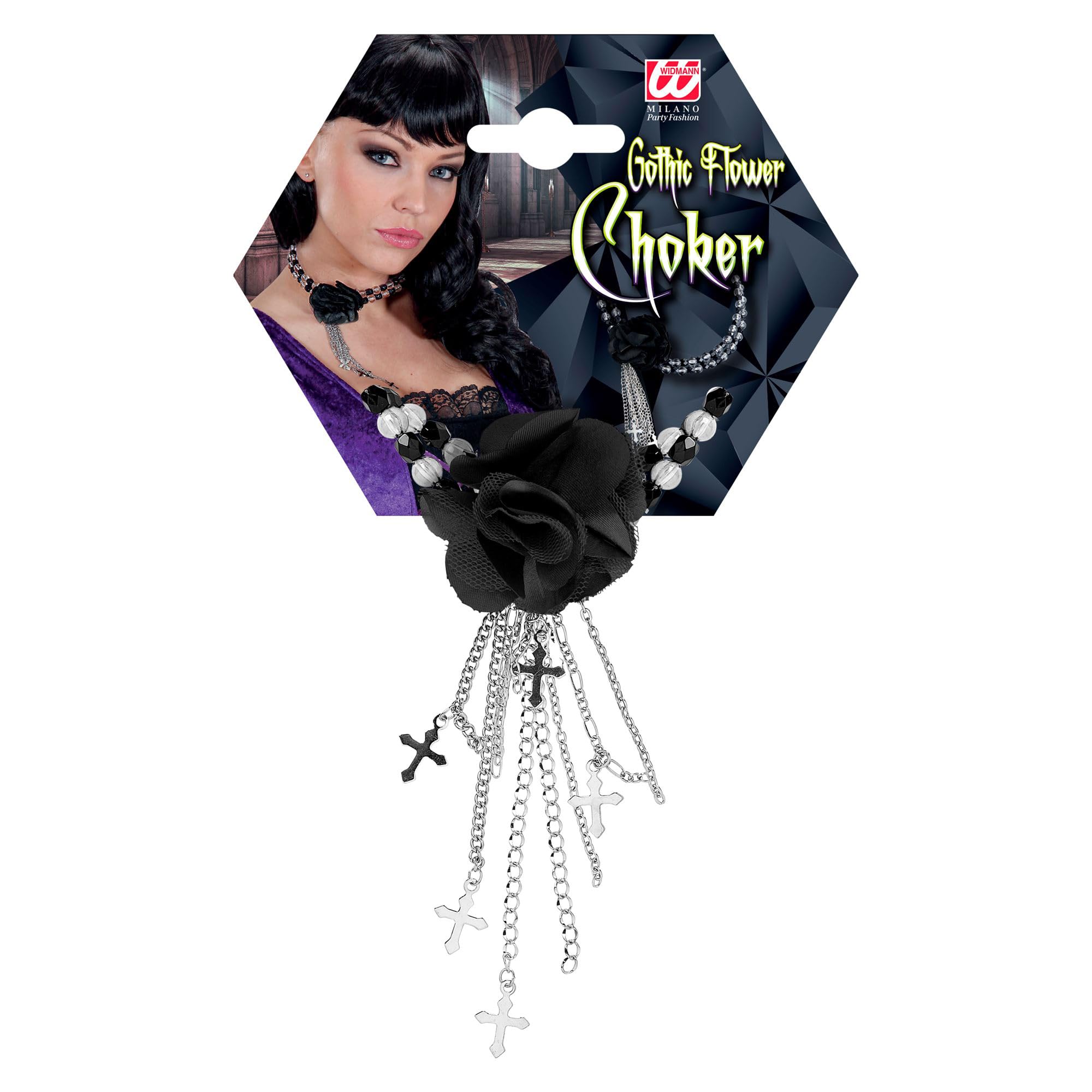 Widmann Gothic Flower Necklace Fashion Jewellery Gothic Day of the Dead Dia de los Muertos Halloween, Black - Image 3