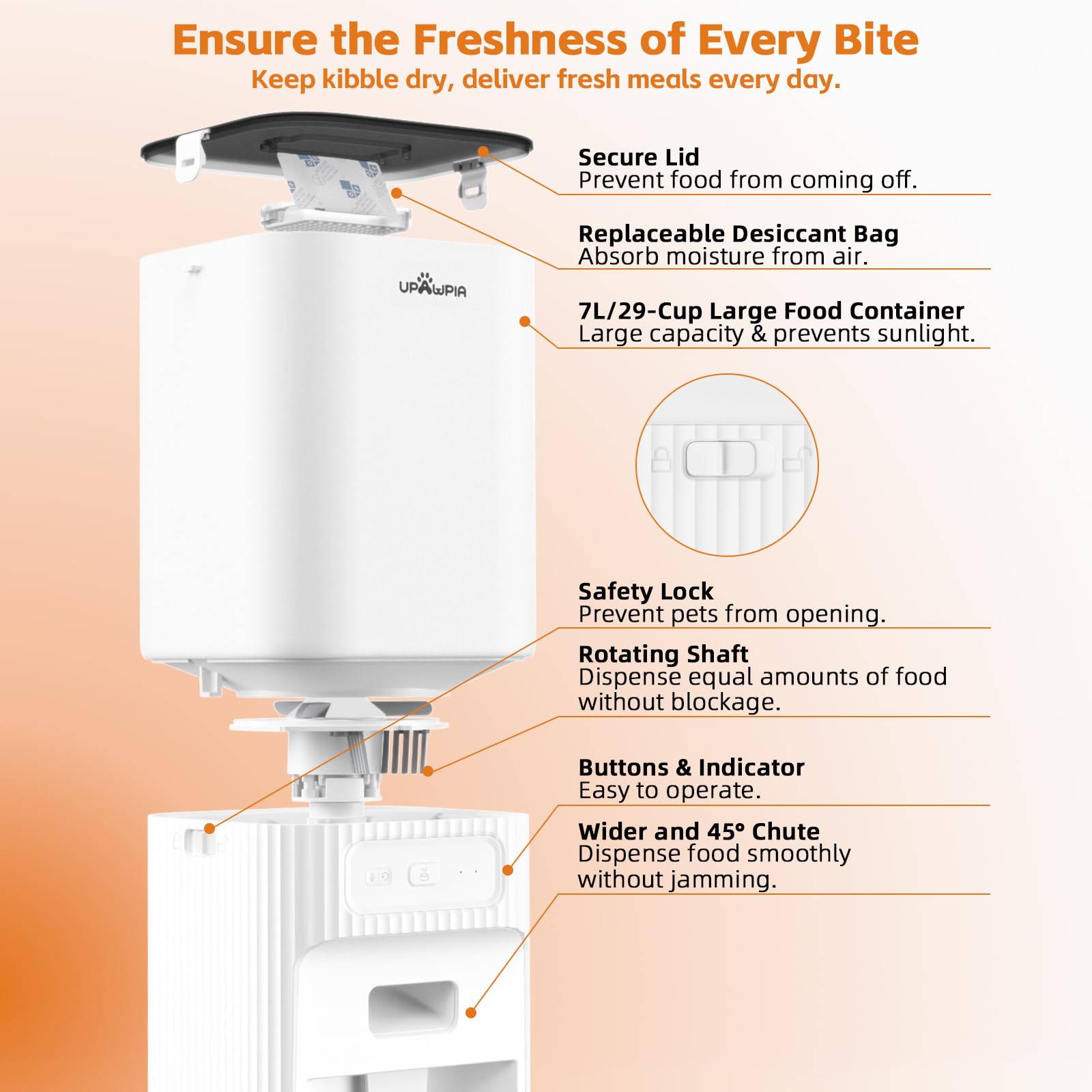 Automatic Cat Feeder 7L/29Cup Automatic Dog Feeder 5G/2.4G WiFi Programmable Cat Food Dispenser APP Remote Feed 15 Meal 50 Portion Dog Food Dispenser 10s Voice Record with Desiccant Bag - image 2