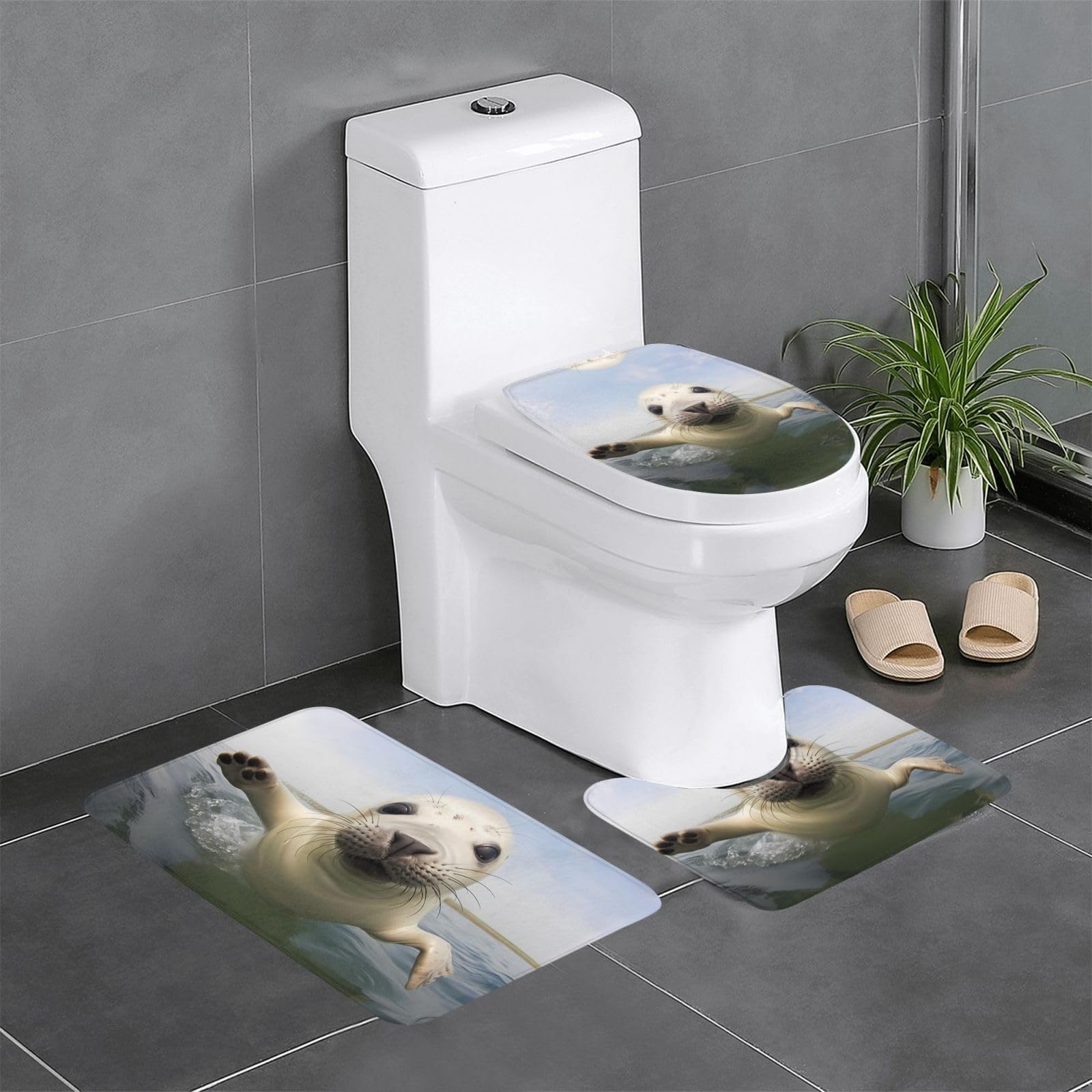Tapis de salle de bain 61x40.6cm lot de 3 imprimés Baby Seal faciles à laver