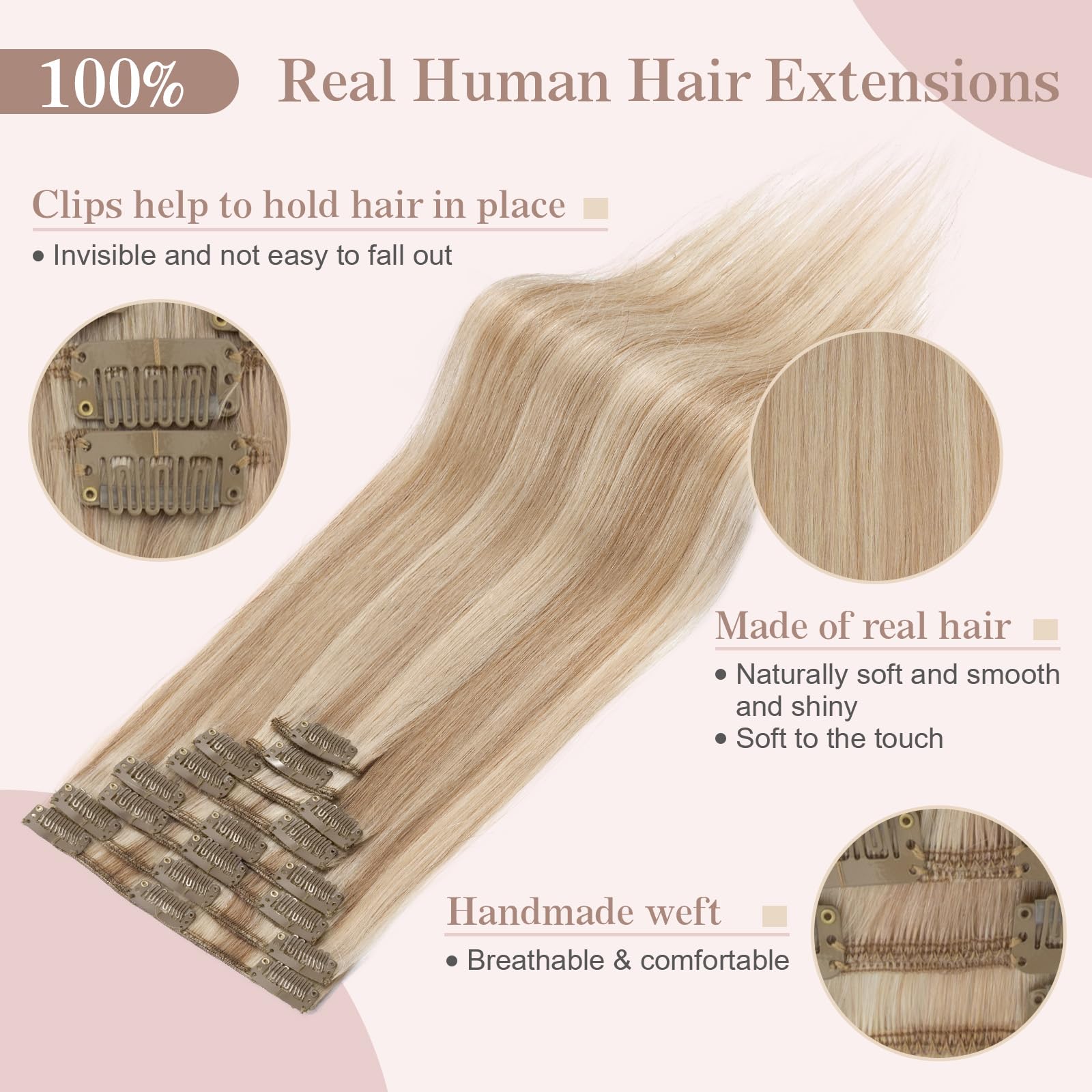 SEGOHAIR 8 PCS Hair Extensions Clip in Real Human Hair, 18 inch Thin Full Head Human Hair Extensions Straight - Image 3