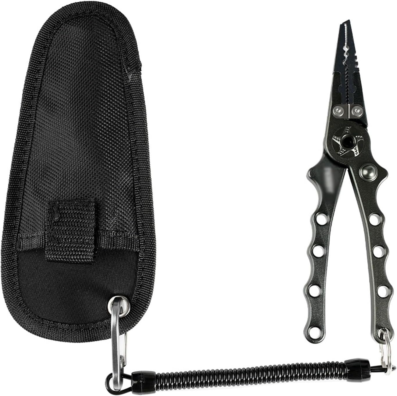 Fishing Pliers Fishing Pliers Saltwater Stainless Steel Fishing Tip Pliers Multifunctional Cutting Line Split Ring Hook Tool for Removal with Sheath Telescopic Lanyard Hook Remover