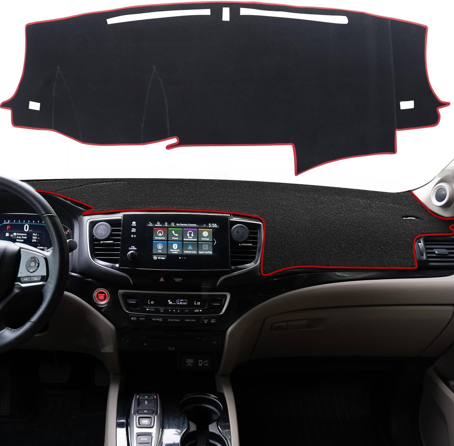 Dashboard Cover for Honda Pilot Accessories 2016-2022 / Passport Accessories 2019-2025 / Ridgeline Accessories 2017-2025 Dash Board Mat Sunshield Pad Carpet Protector Wihout HUD (Black)